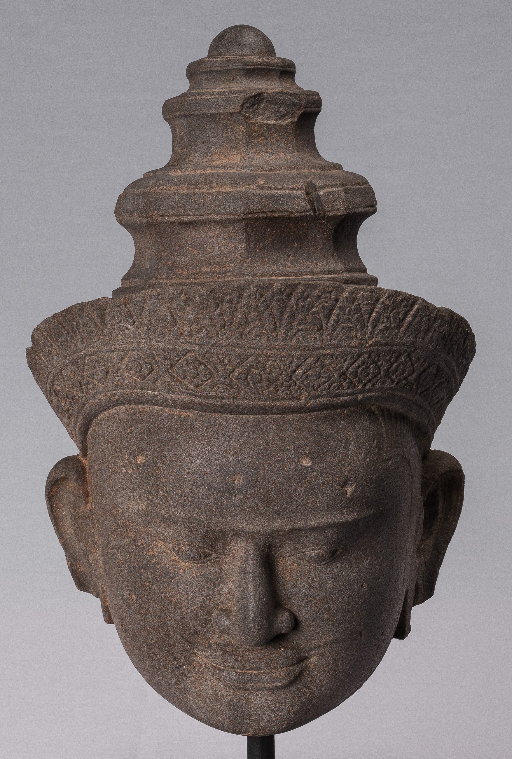 Vishnu Statue, Antike Preah-Ko Stil Sandstein Vishnu Kopf-Protektor-Konservator mit 52cm/21"
