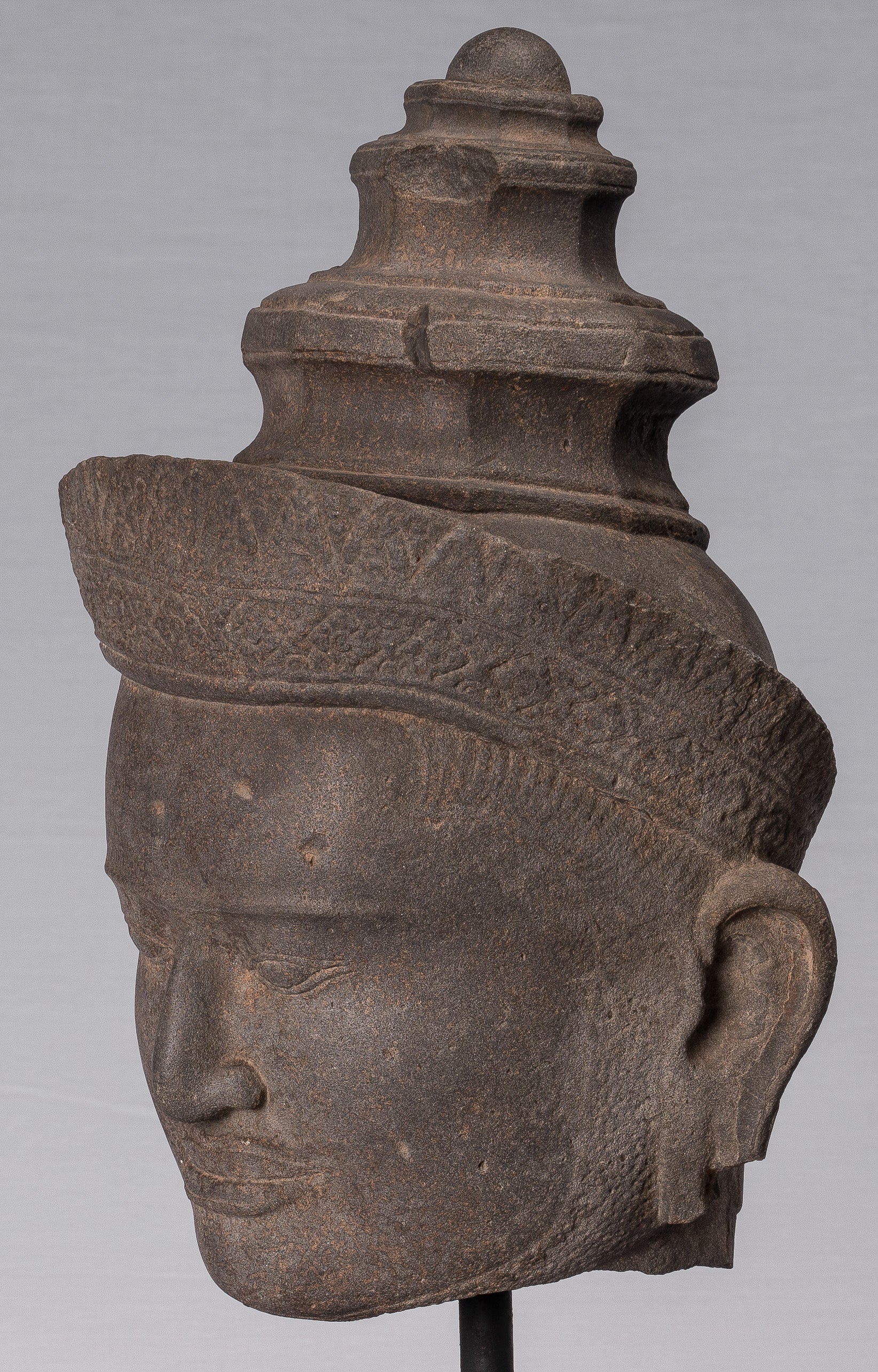 Vishnu Statue, Antike Preah-Ko Stil Sandstein Vishnu Kopf-Protektor-Konservator mit 52cm/21"