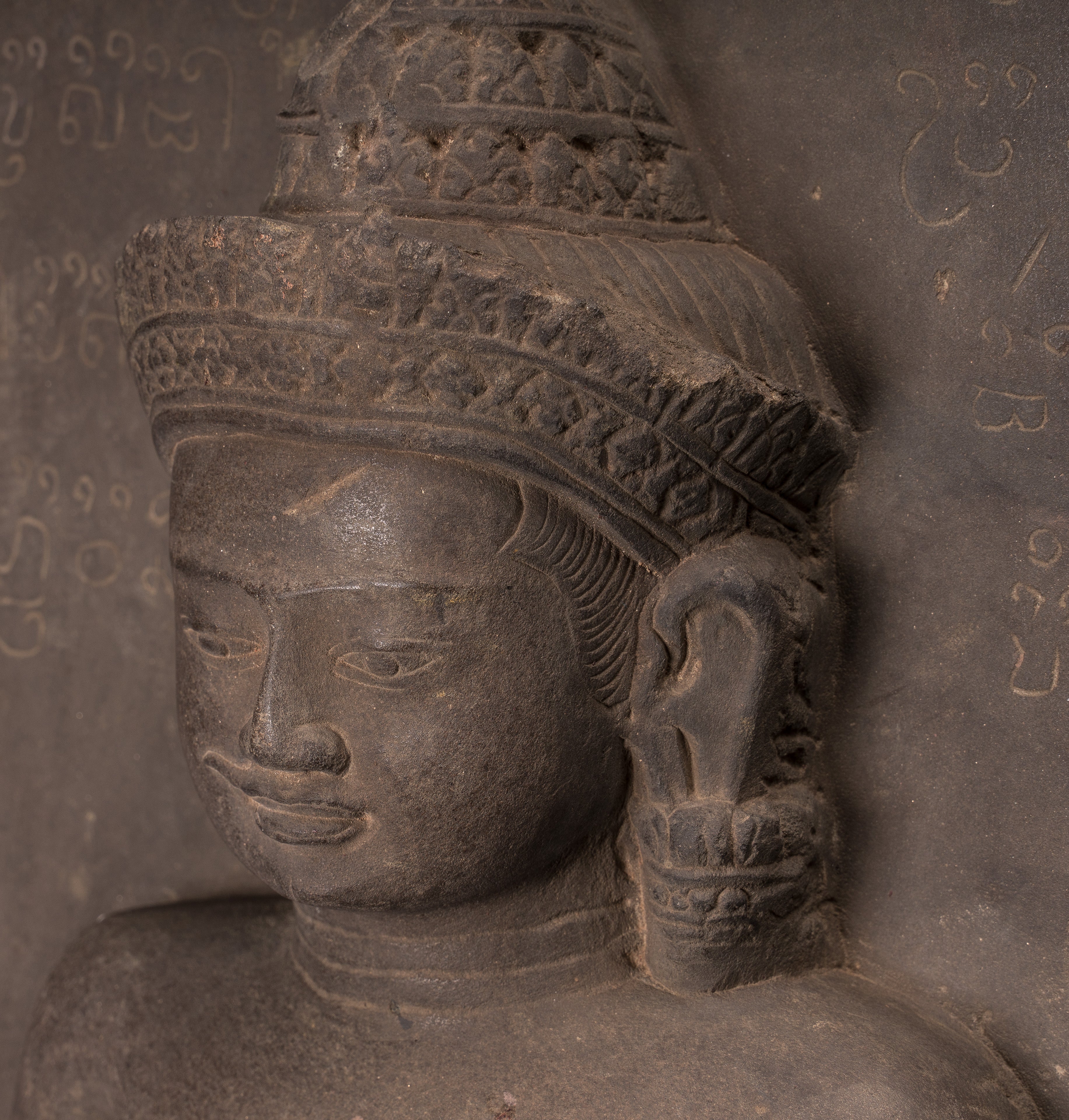 Statue Vishnu - Antique Baphuon Style Stone seduto Khmer Vishnu e Lakshmi Stele- 80 cm / 32 "