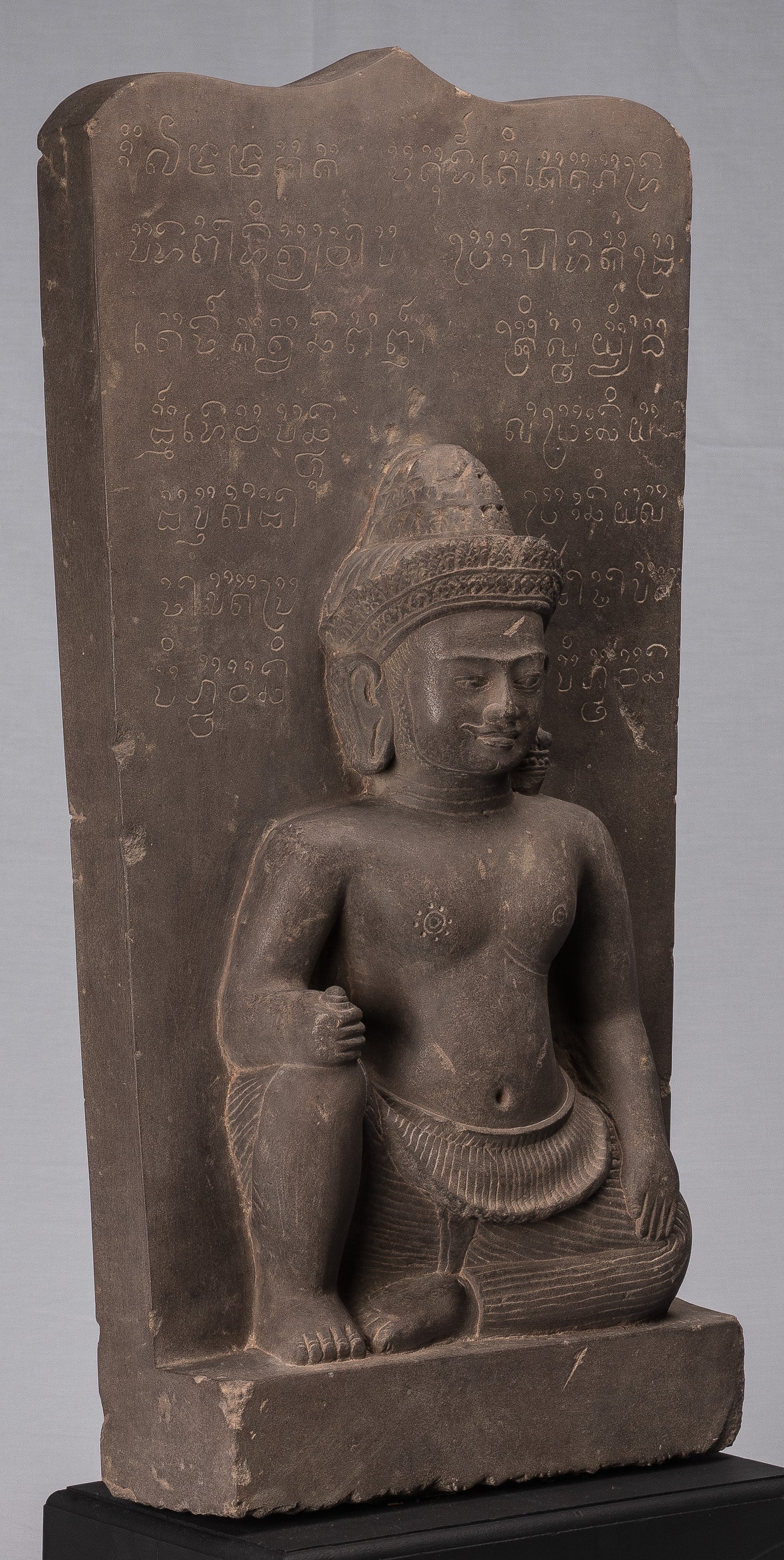 Statue Vishnu - Antique Baphuon Style Stone seduto Khmer Vishnu e Lakshmi Stele- 80 cm / 32 "
