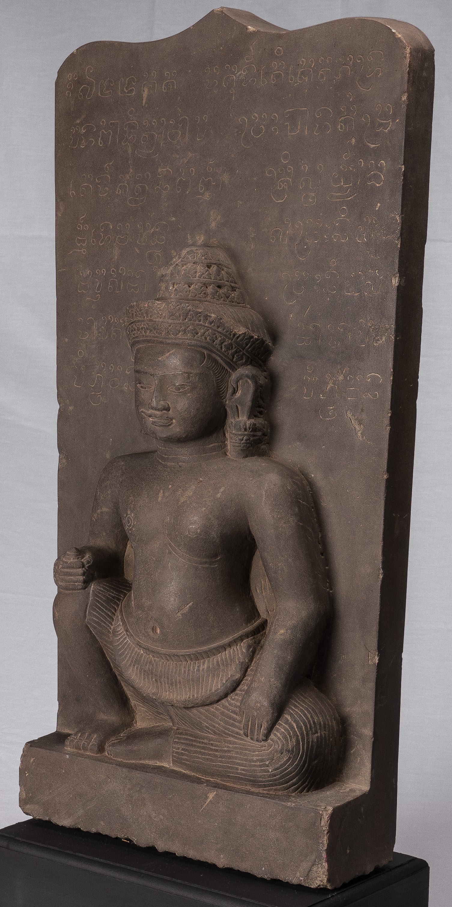 Statue Vishnu - Antique Baphuon Style Stone seduto Khmer Vishnu e Lakshmi Stele- 80 cm / 32 "