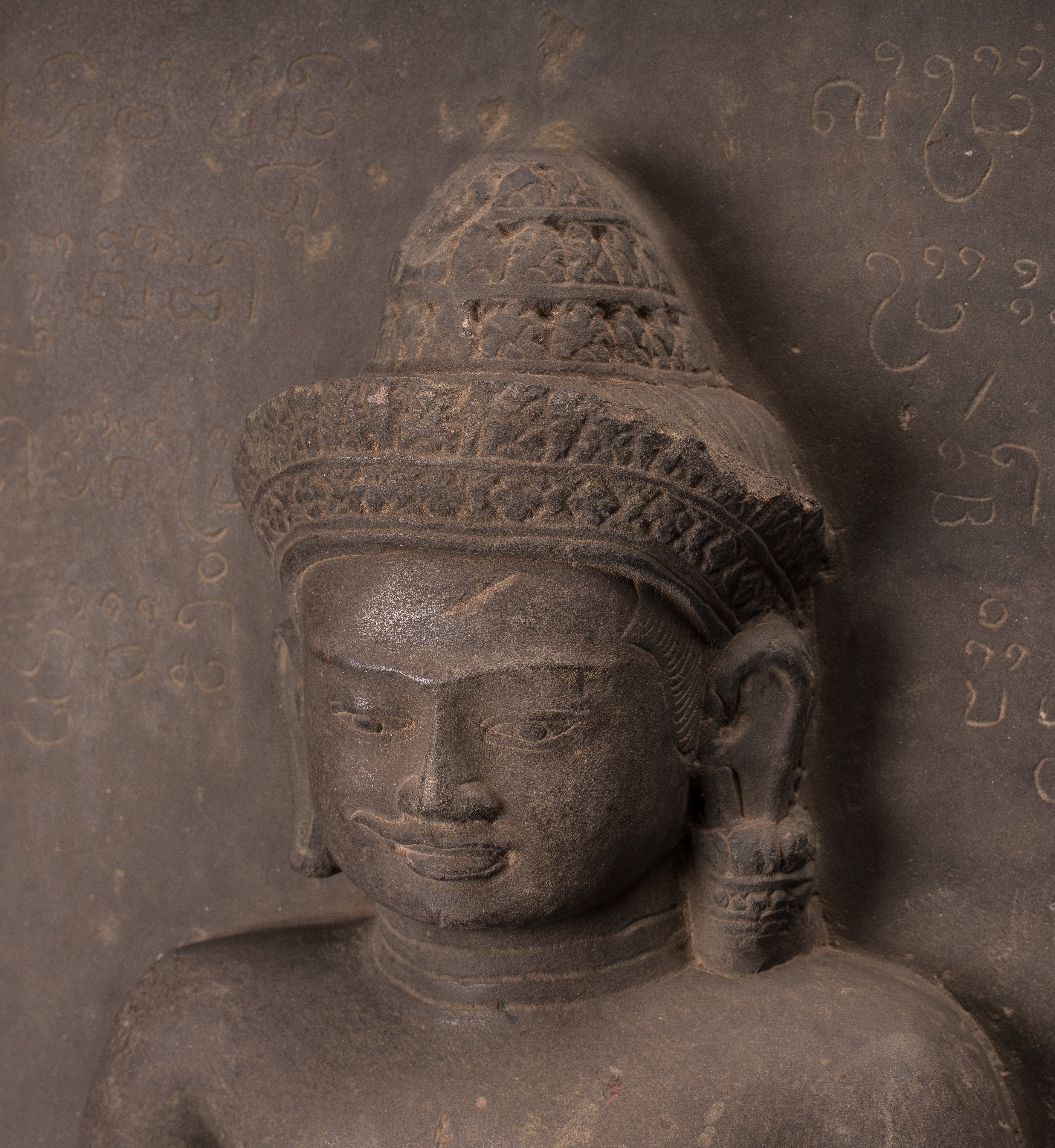 Statue Vishnu - Antique Baphuon Style Stone seduto Khmer Vishnu e Lakshmi Stele- 80 cm / 32 "