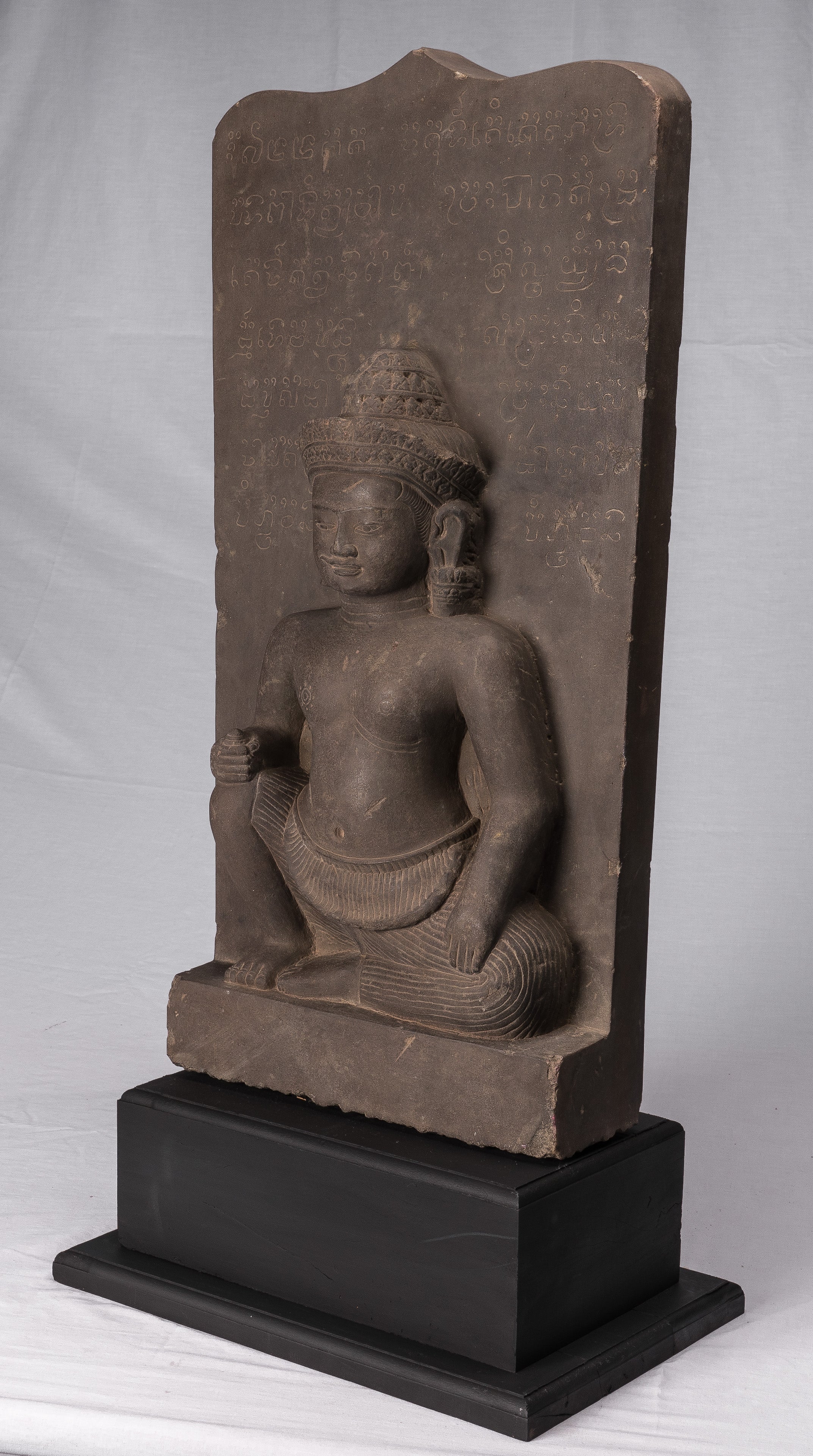 Statue Vishnu - Antique Baphuon Style Stone seduto Khmer Vishnu e Lakshmi Stele- 80 cm / 32 "