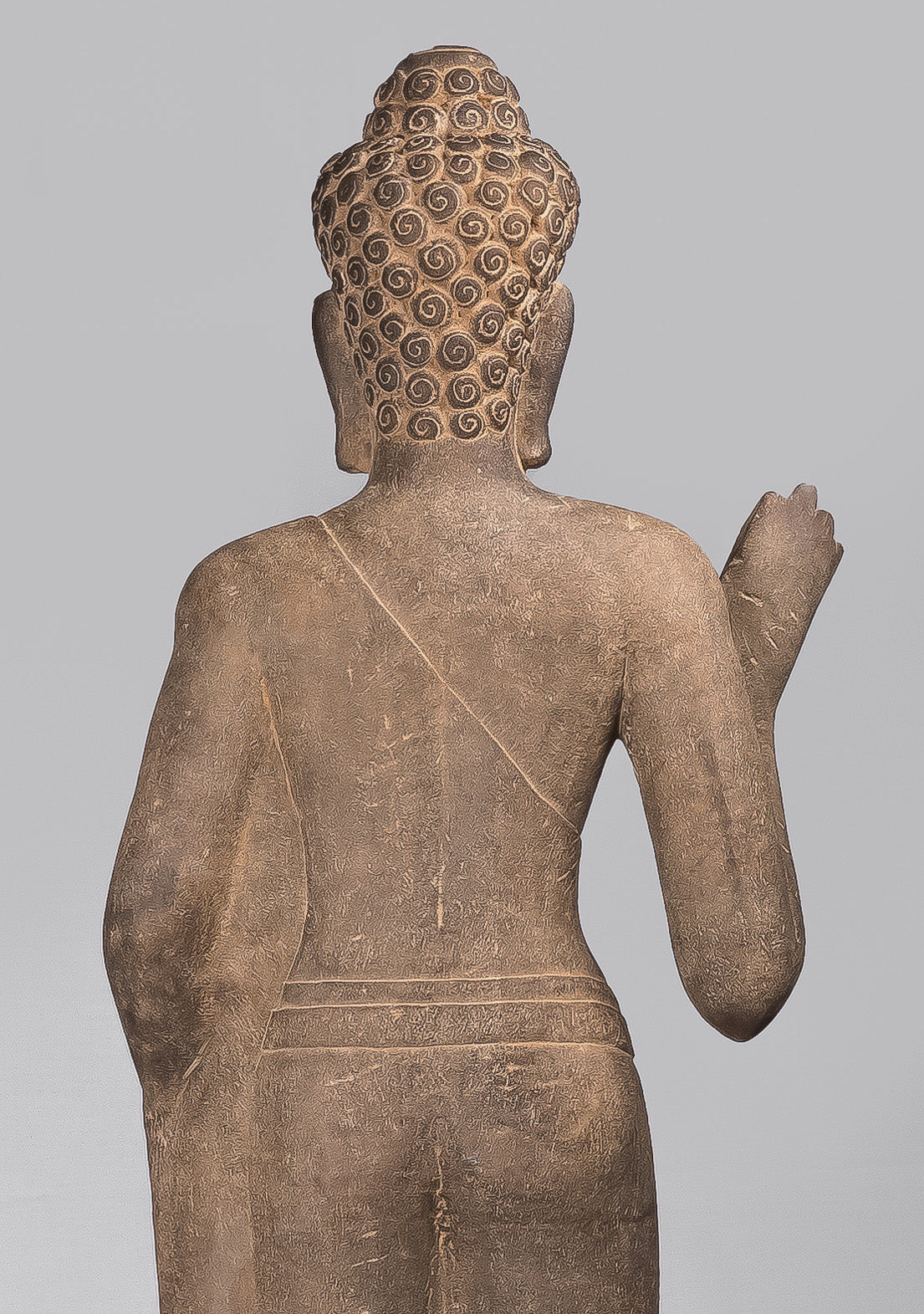 Buddha Statue-Antique Phnom Da Style Standing Stone Protection Khmer Buddha-123cm/49 " Tall