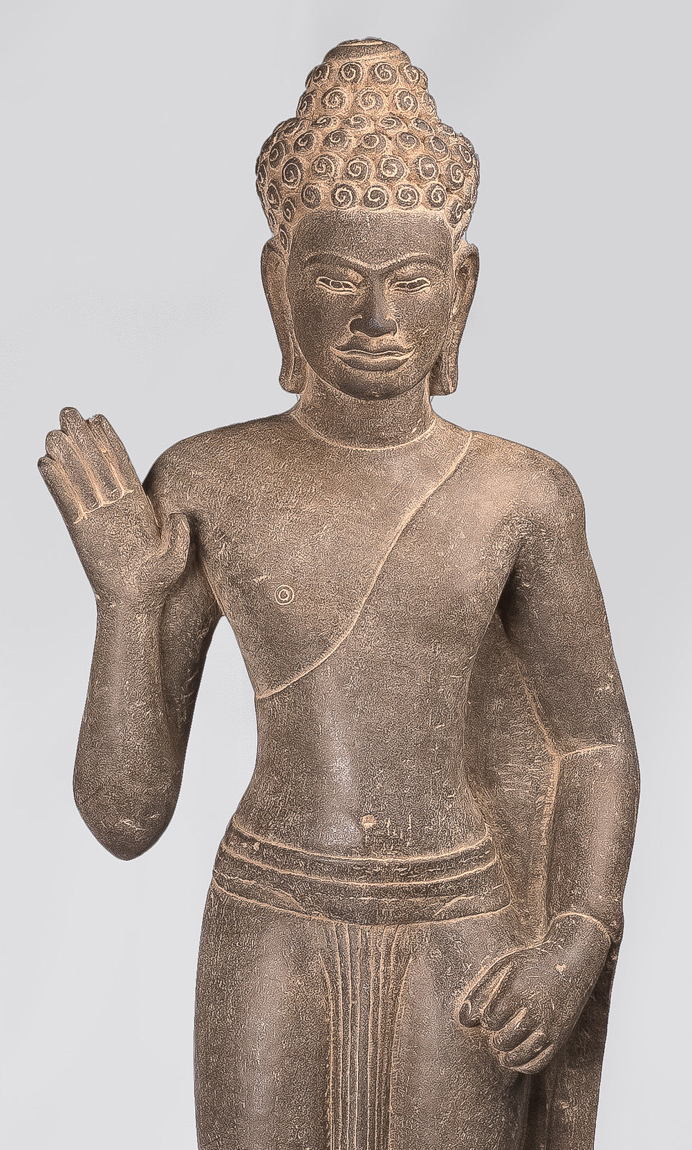 Buddha Statue-Antique Phnom Da Style Standing Stone Protection Khmer Buddha-123cm/49 " Tall