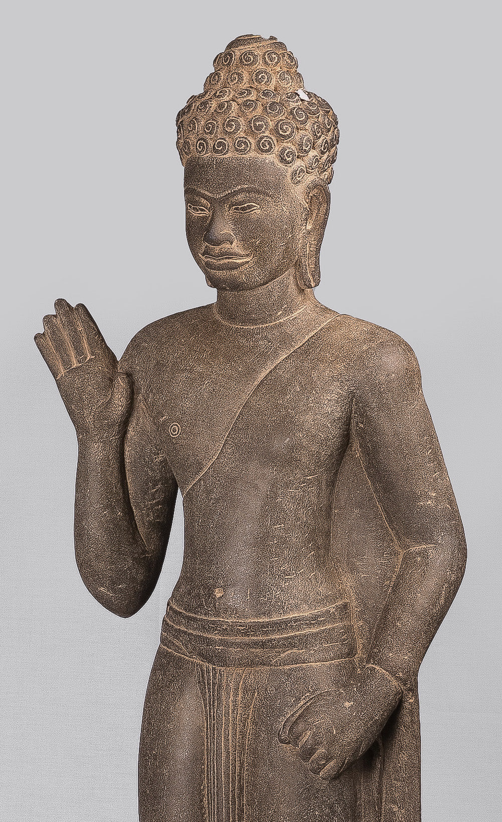 Buddha Statue-Antique Phnom Da Style Standing Stone Protection Khmer Buddha-123cm/49 " Tall
