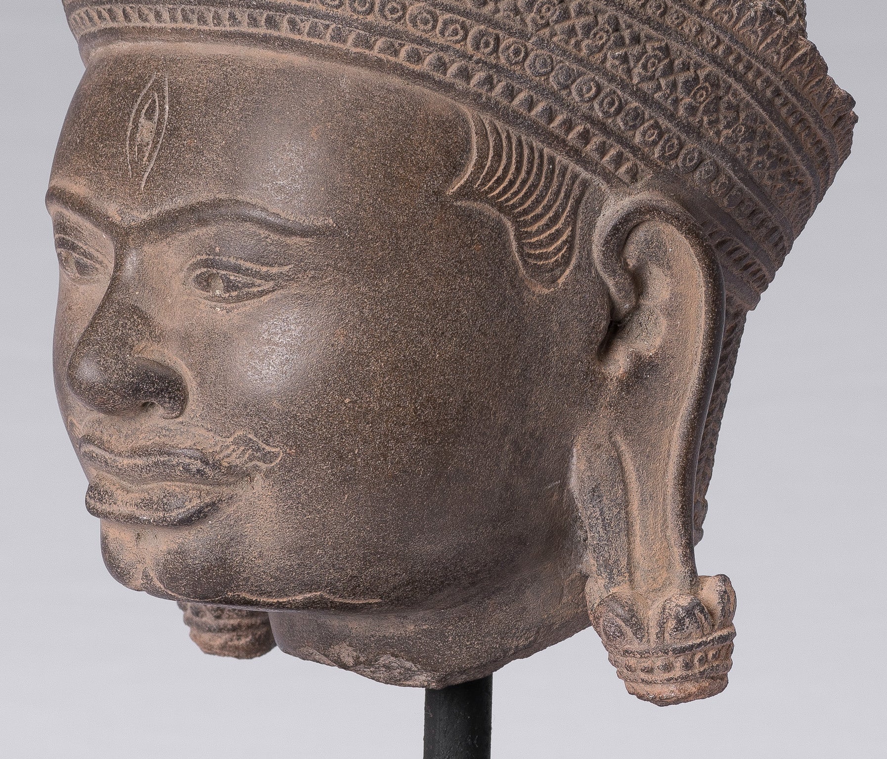 Shiva Statue, Antike Banteay Srei Stil Khmer Stein Shiva Statue Kopf mit Zerstörer...31cm/12"