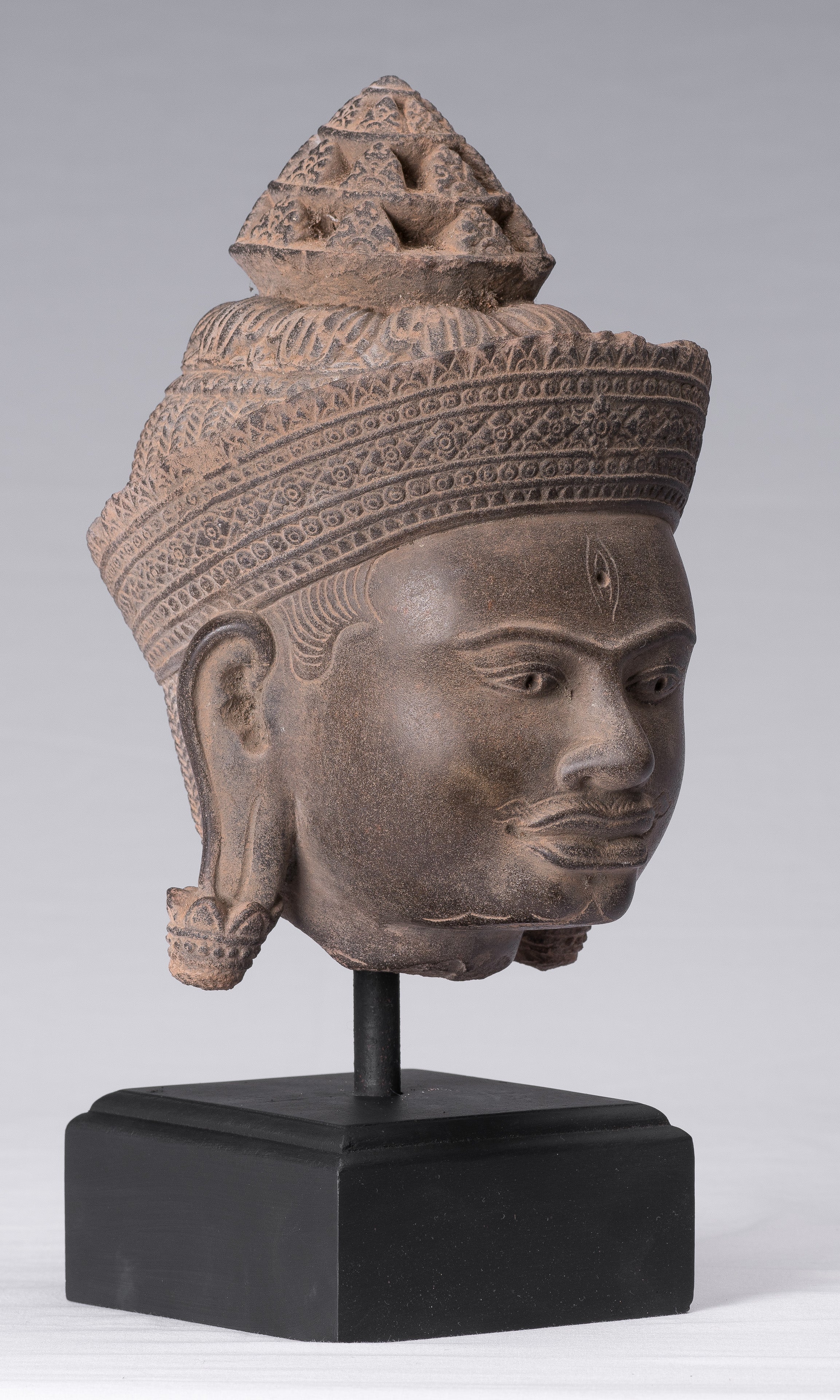 Shiva Statue, Antike Banteay Srei Stil Khmer Stein Shiva Statue Kopf mit Zerstörer...31cm/12"