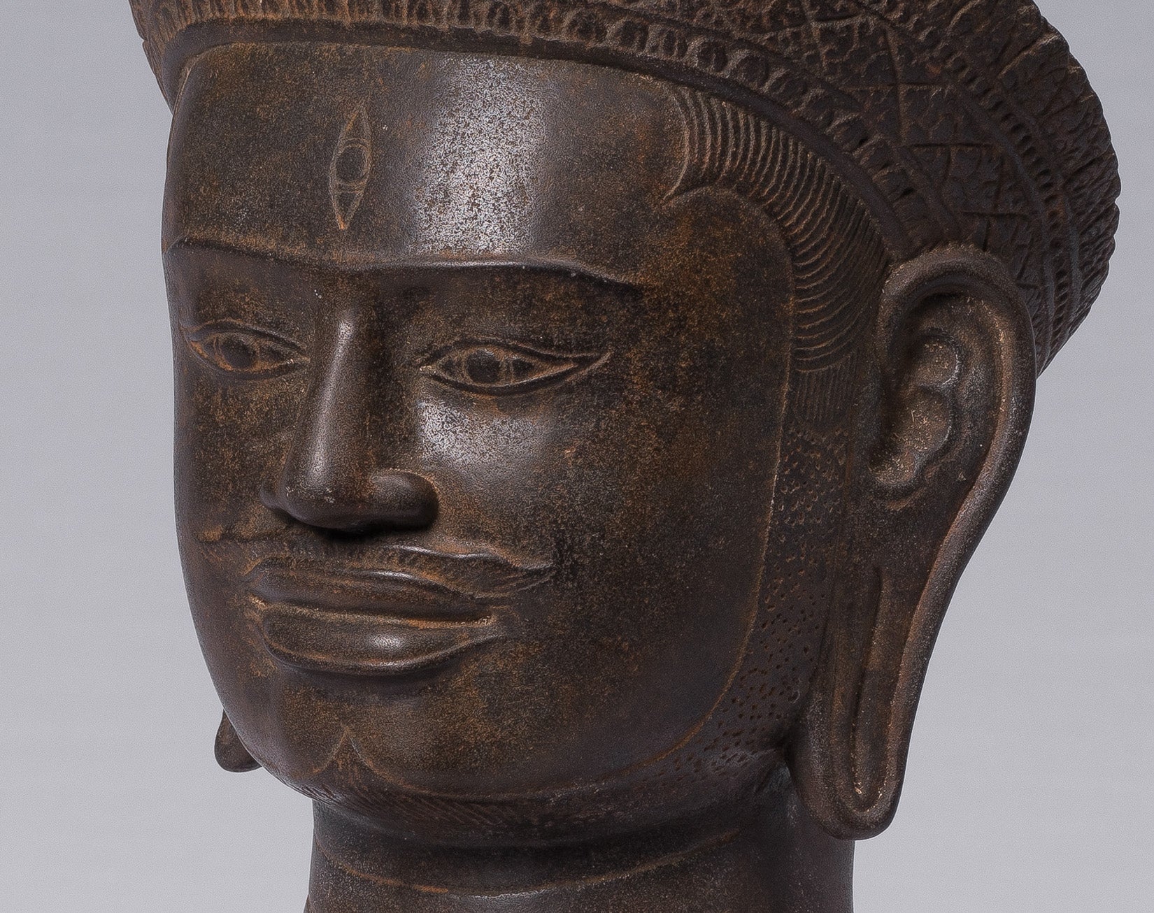 Shiva-Statue – antike Shiva-Kopfstatue aus Khmer-Stein im Koh-Ker-Stil – der Zerstörer – 42 cm
