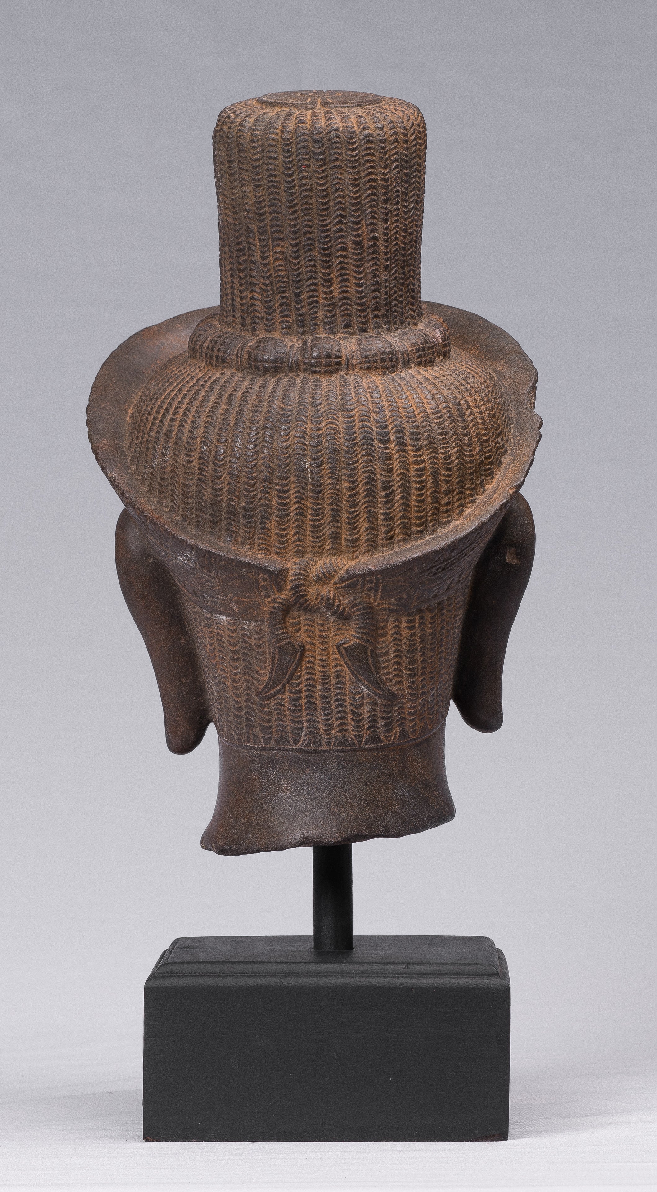 Shiva-Statue – antike Shiva-Kopfstatue aus Khmer-Stein im Koh-Ker-Stil – der Zerstörer – 42 cm