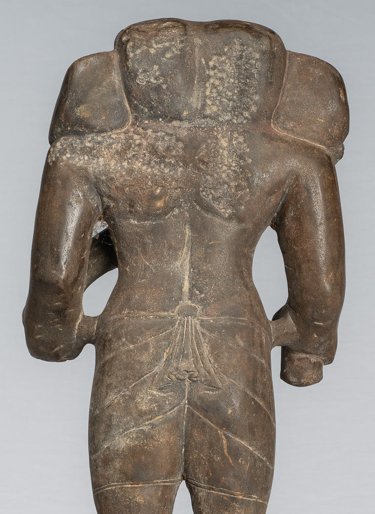 Ganesha Statue - Antique Vietnamese Style Stone Cham Mounted Ganesha Torso Statue - 64cm/26"