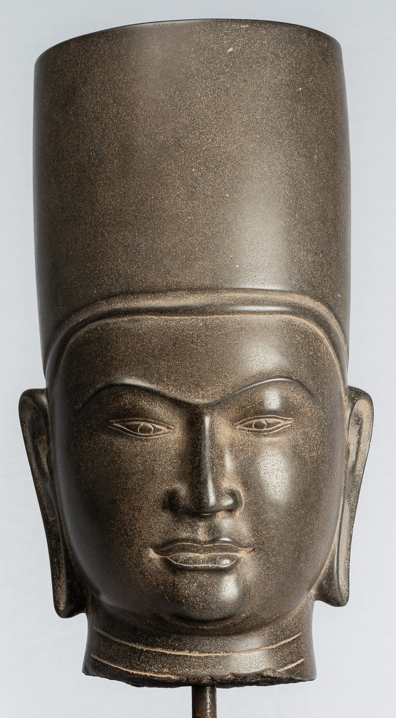 Antique Phnom DHA style khmer Vishnu tête - protecteurs et conservateurs - 54cm / 22 "