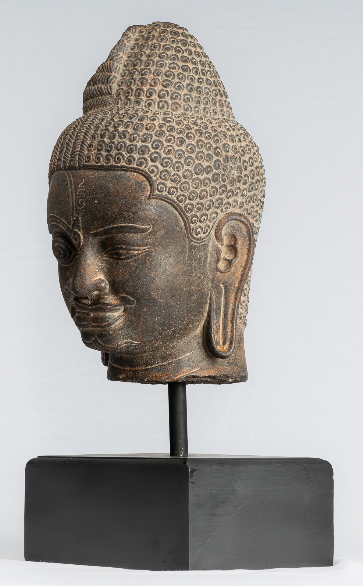 Shiva Statue - Antique Khmer Style Black Stone Yaksha & Yakshaswaroop Shiva Head  - 47cm/19"