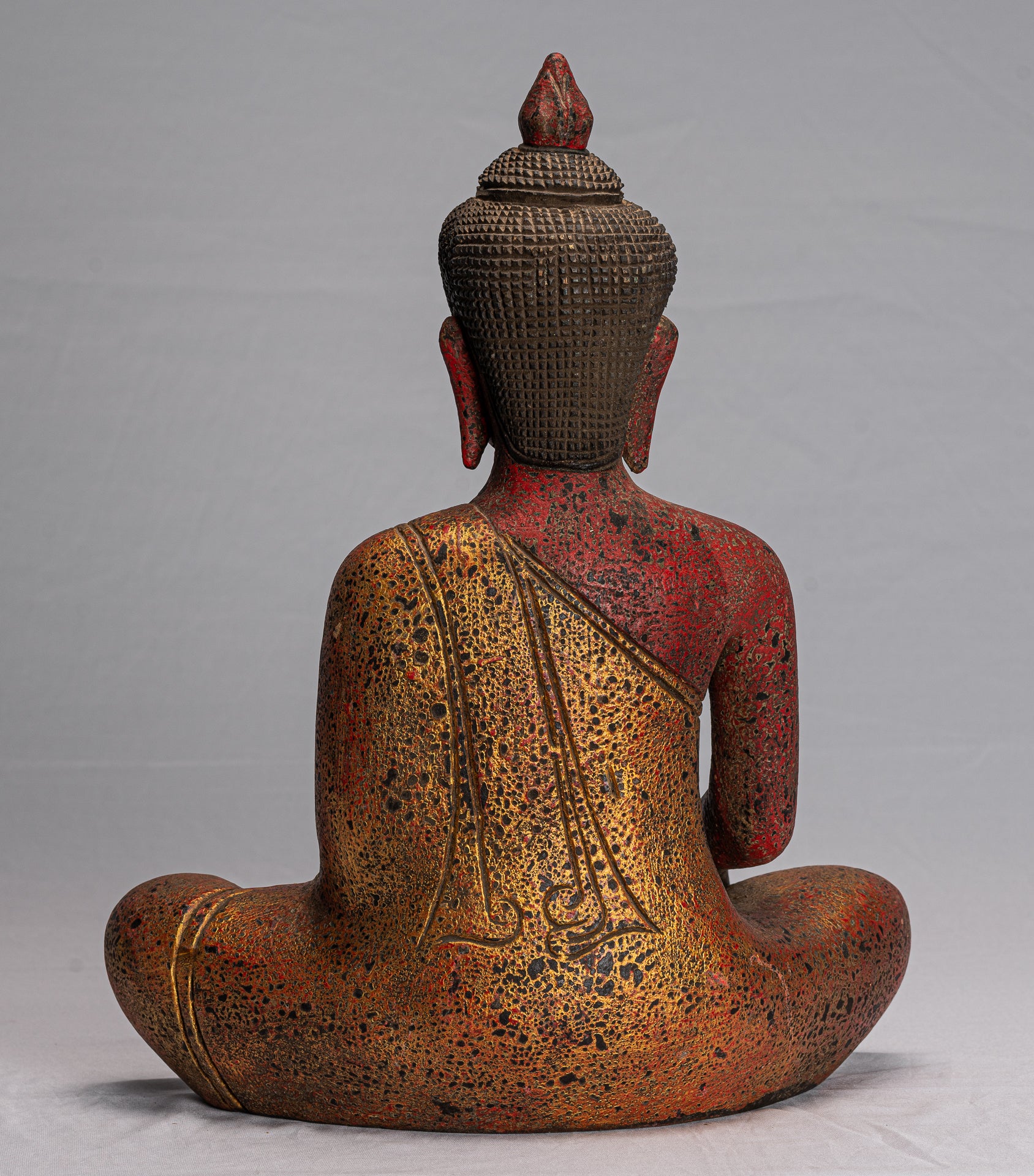 Buddha Statue - Antique Khmer Style SE Asia Seated Wood Enlightenment Buddha Statue - 43cm/17"