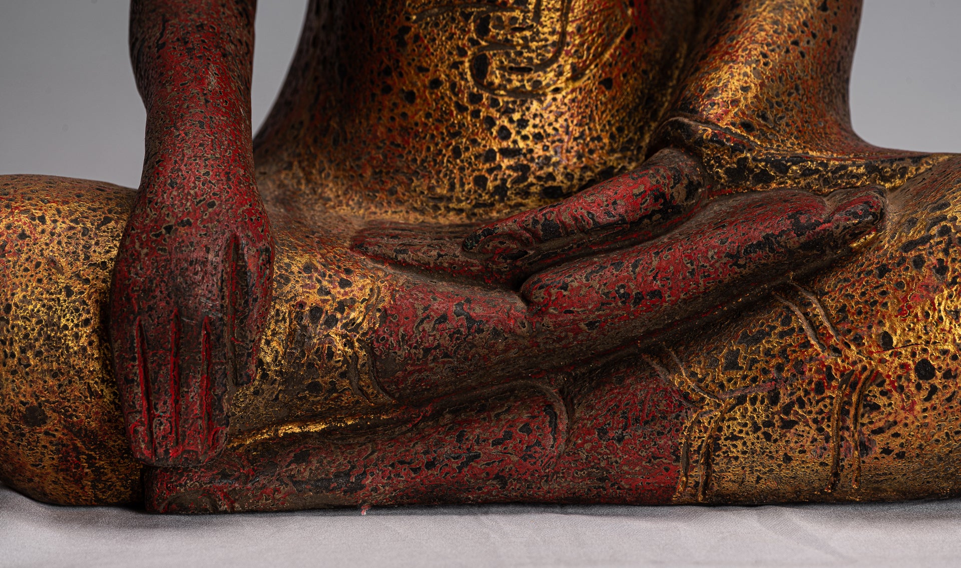 Buddha Statue - Antique Khmer Style SE Asia Seated Wood Enlightenment Buddha Statue - 43cm/17"