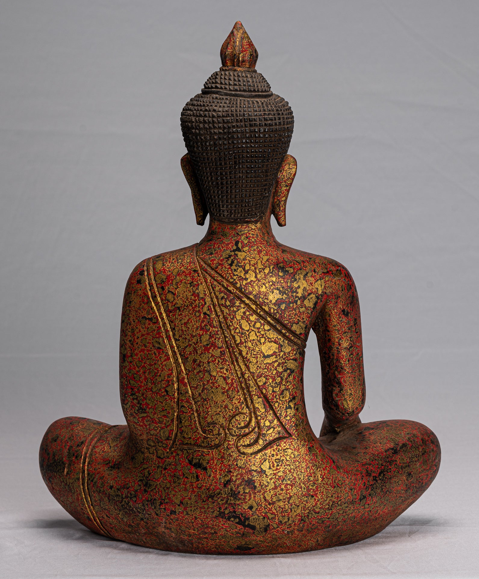 Buddha Statue - Antique Khmer Style SE Asia Seated Wood Enlightenment Buddha Statue - 43cm/17"