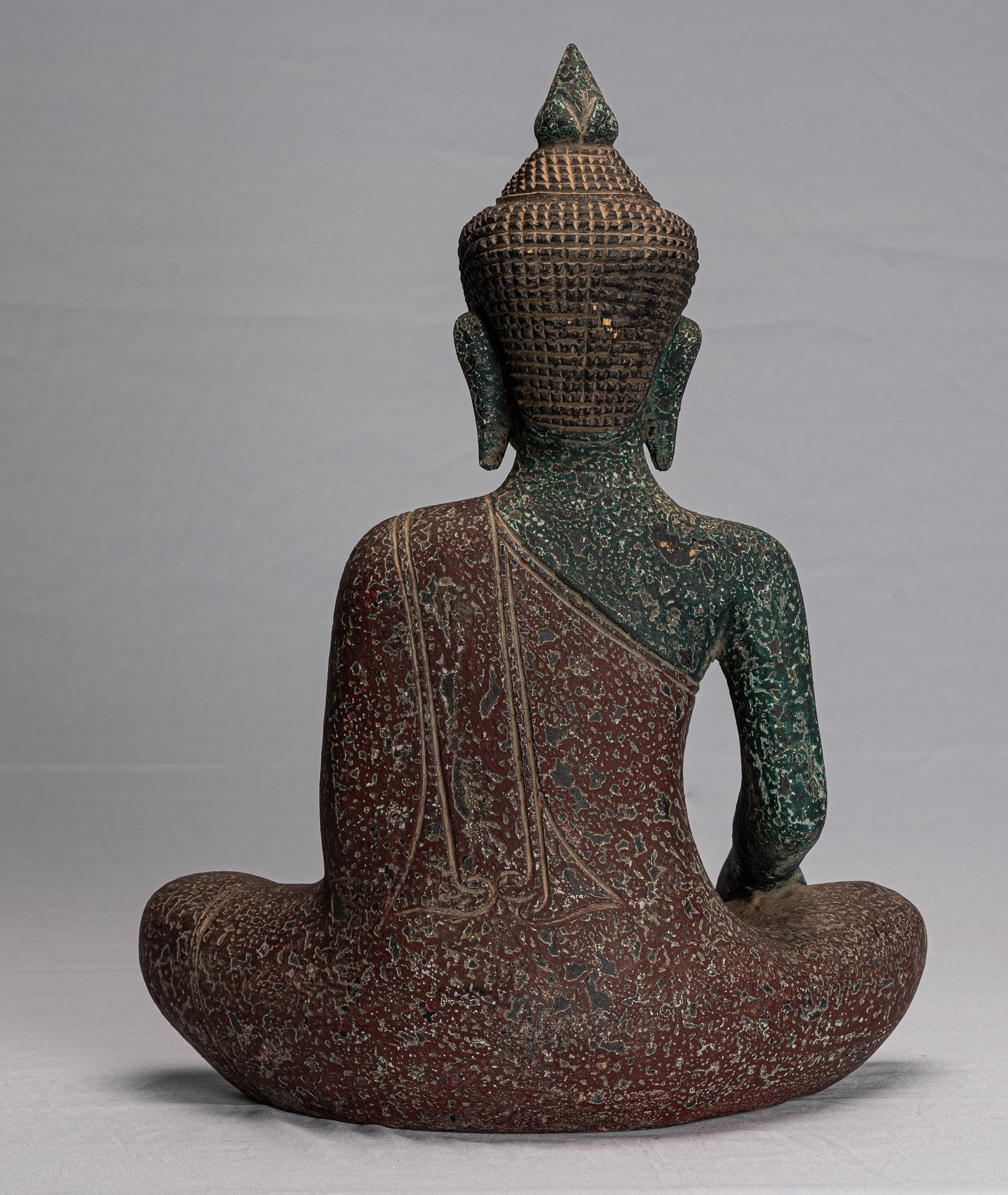 Buddha Statue - Antique Khmer Style SE Asia Seated Wood Enlightenment Buddha Statue - 45cm/18"