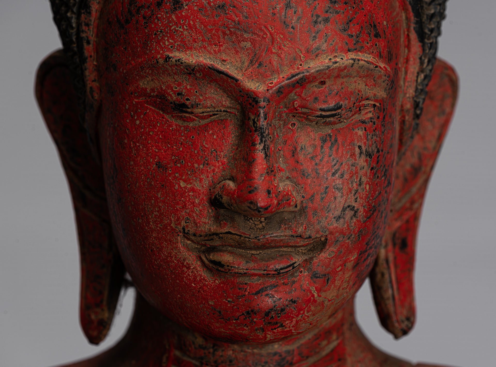 Buddha Statue - Antique Khmer Style SE Asia Seated Wood Meditation Buddha Statue - 51cm/20"