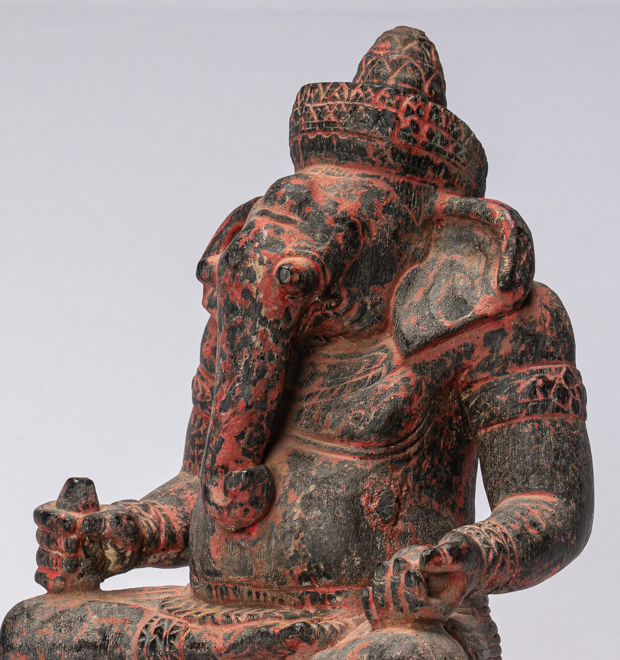 Ganesha Statue -Khmer Stil Holz Sitzende Ganesh Statue mit Sitz.29cm/12"