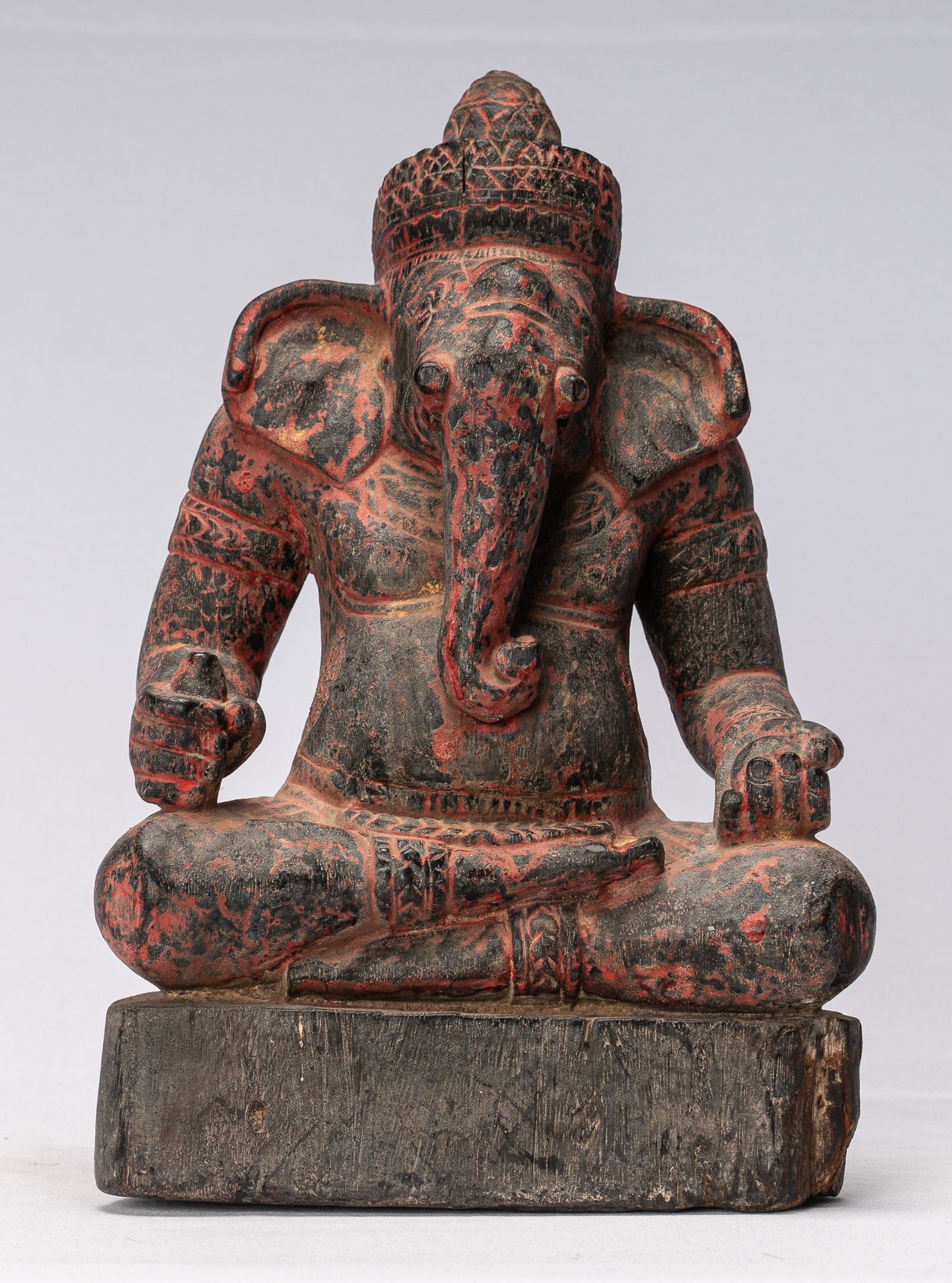 Ganesha Statue -Khmer Stil Holz Sitzende Ganesh Statue mit Sitz.29cm/12"
