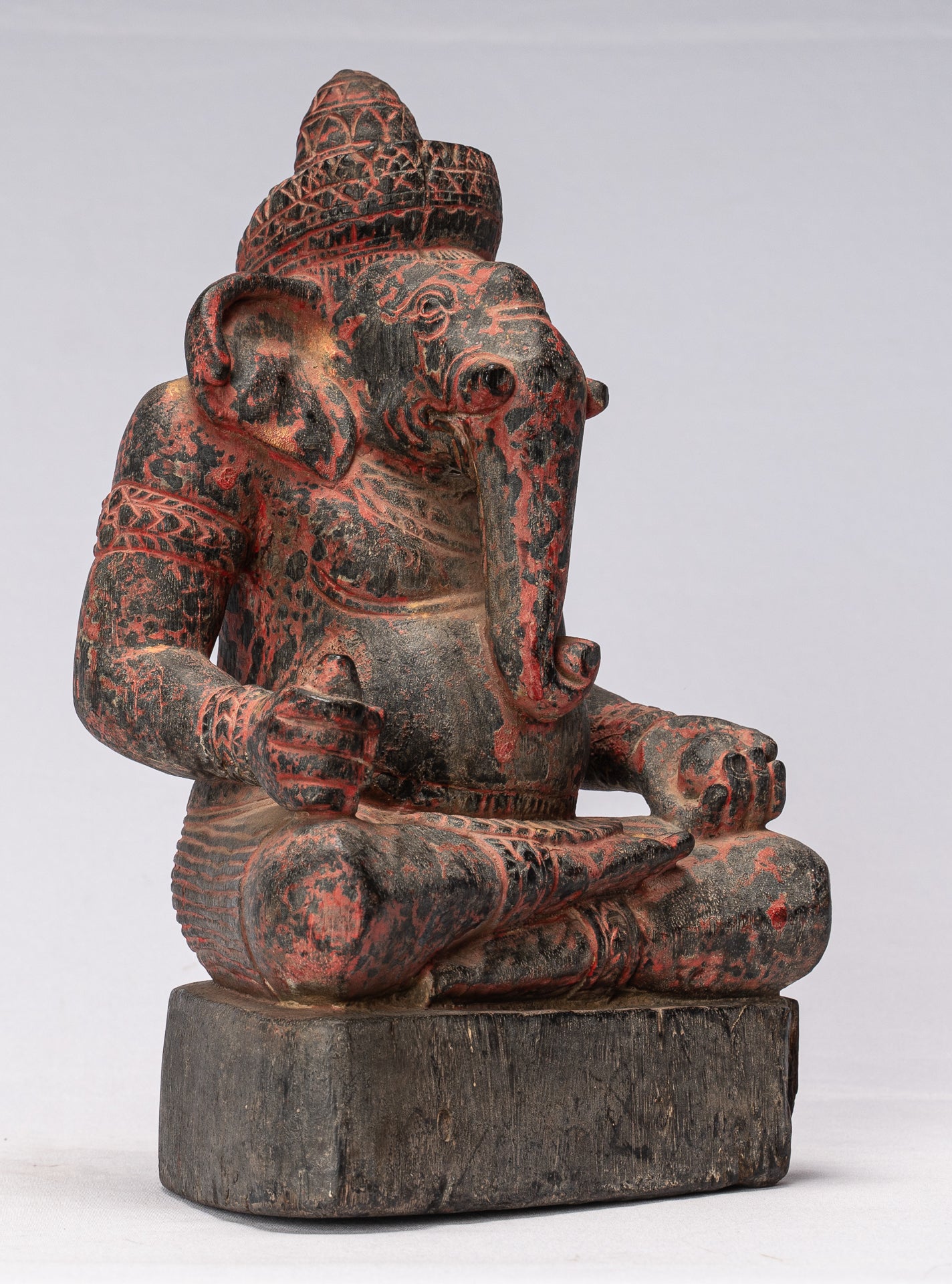 Ganesha Statue -Khmer Stil Holz Sitzende Ganesh Statue mit Sitz.29cm/12"