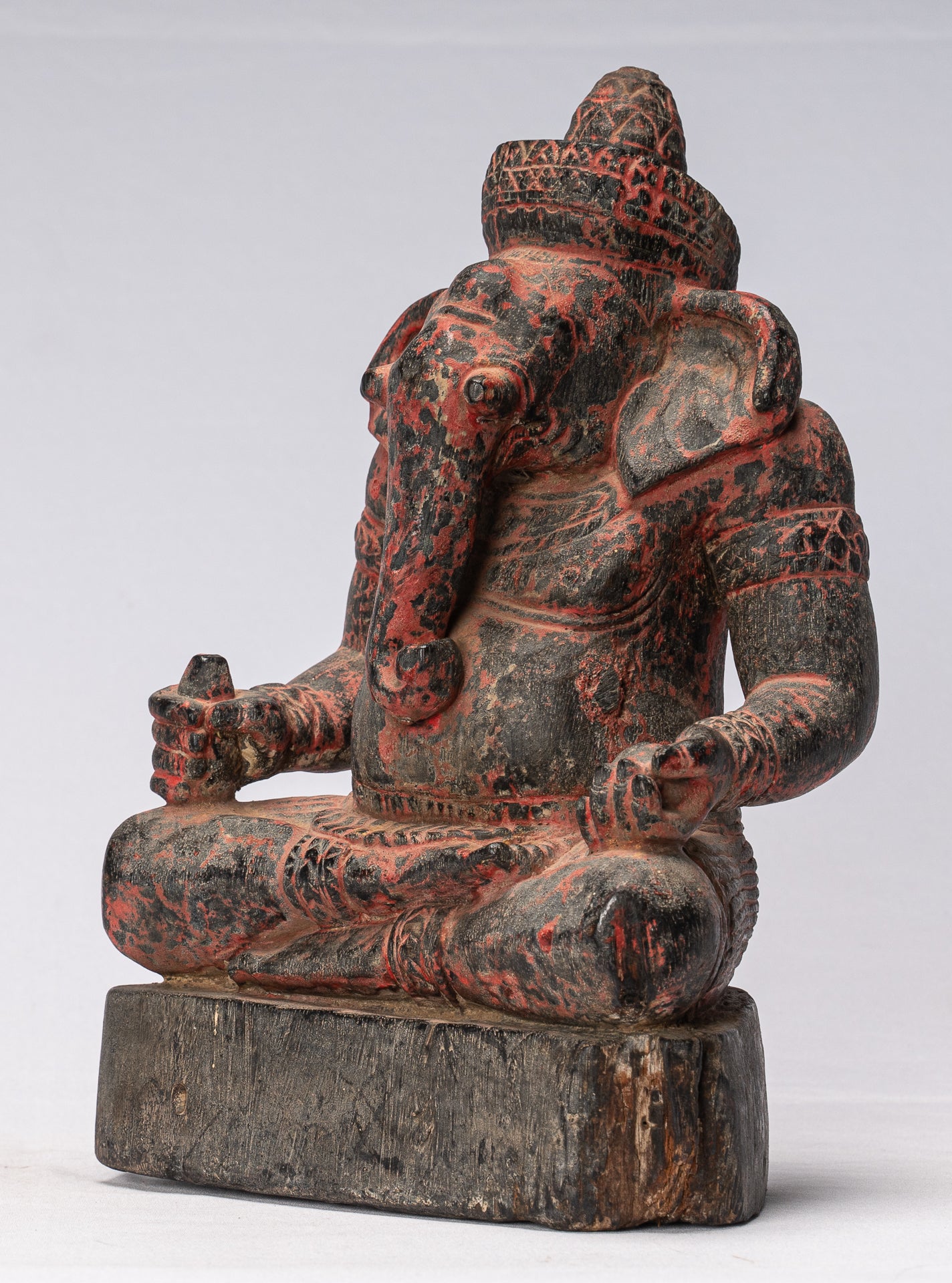 Ganesha Statue -Khmer Stil Holz Sitzende Ganesh Statue mit Sitz.29cm/12"