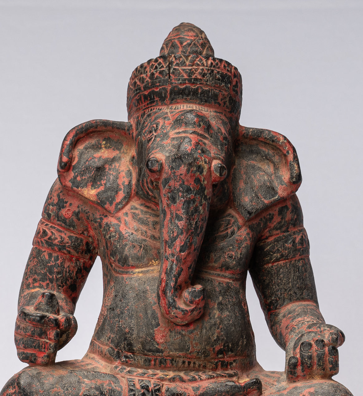 Ganesha Statue -Khmer Stil Holz Sitzende Ganesh Statue mit Sitz.29cm/12"