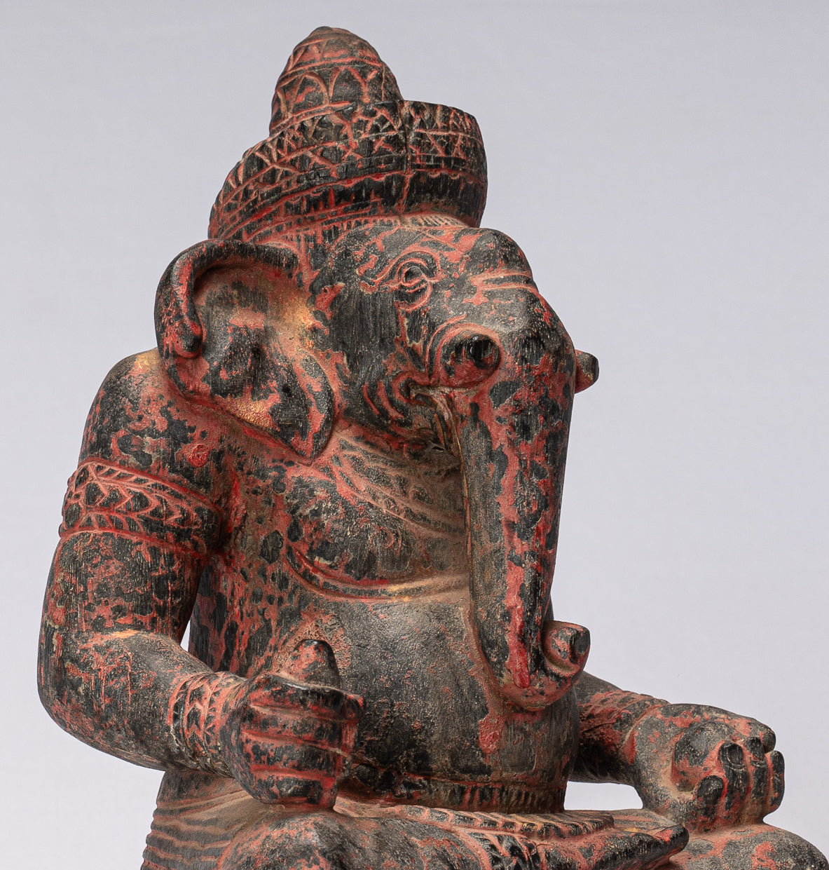 Ganesha Statue -Khmer Stil Holz Sitzende Ganesh Statue mit Sitz.29cm/12"