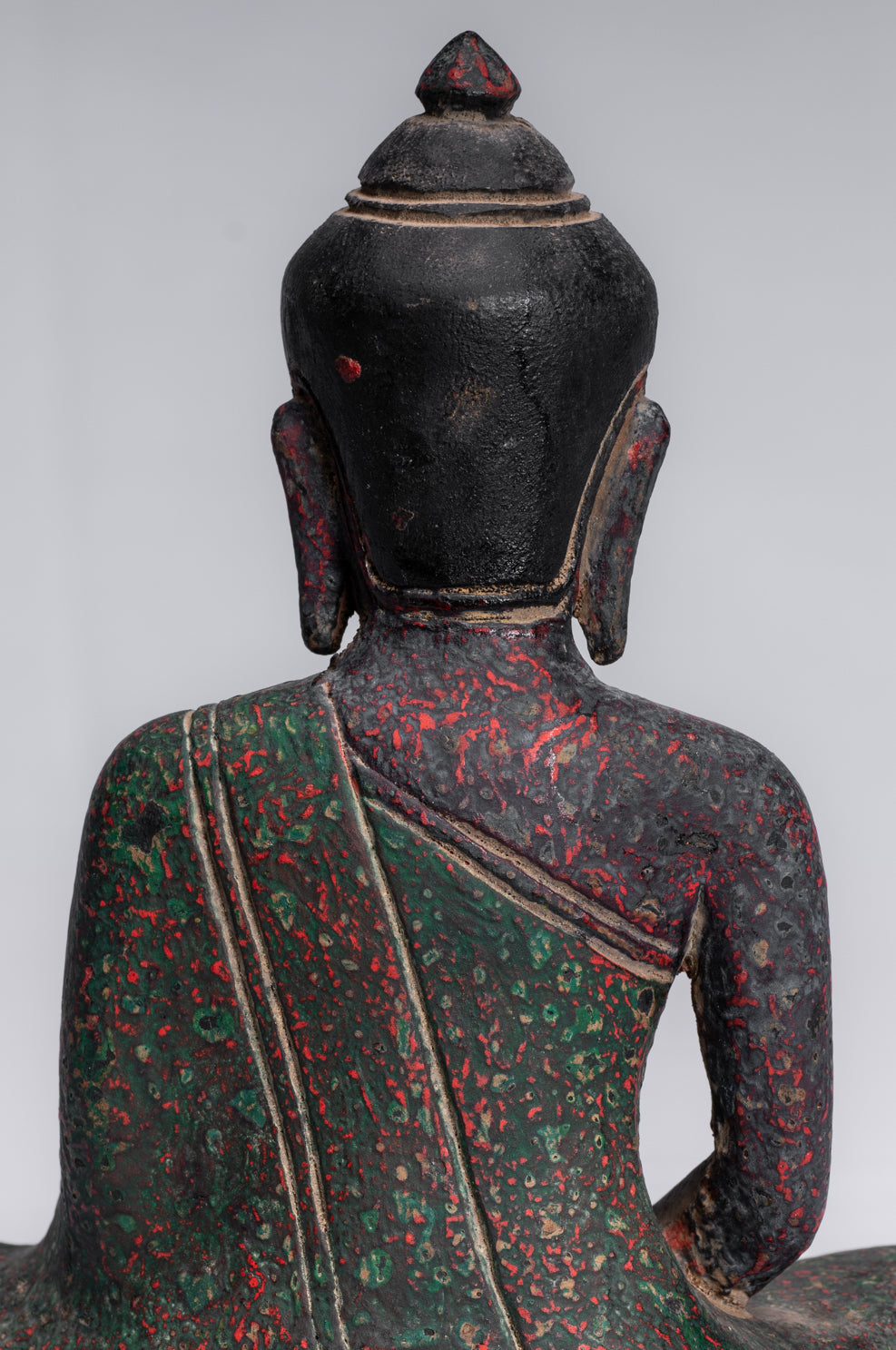 Buddha-Skulptur – sitzende Buddha-Statue aus Holz im antiken Khmer-Stil, Dhyana-Meditations-Mudra – 20 cm