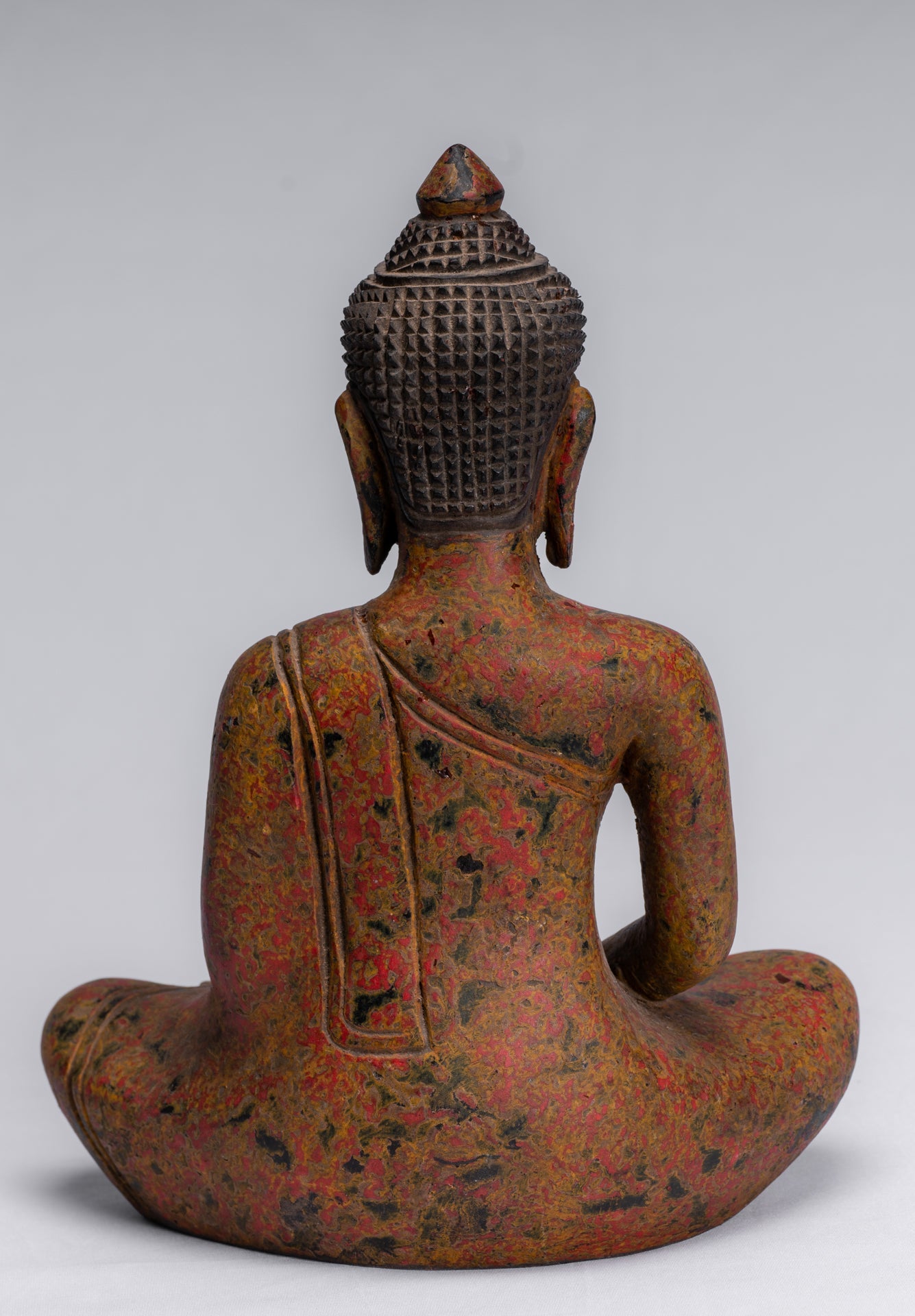 Sculpture de Bouddha – Statue de Bouddha assis en bois de style khmer antique Dhyana Méditation Mudra – 26 cm