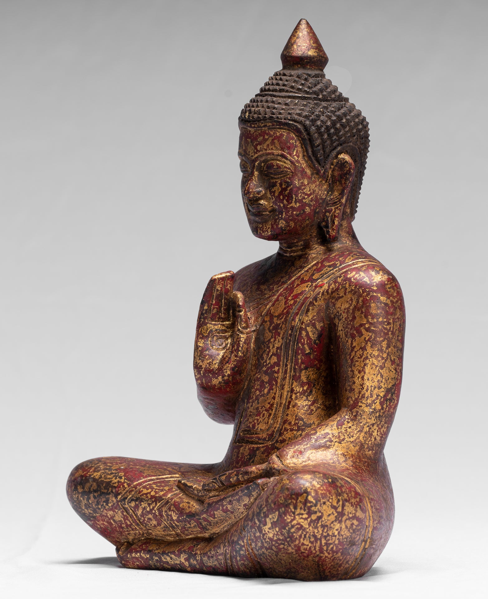 Buddha Sculpture - Buddha - Antique Khmer Style seduto Buddha Statue Teaching Mudra - 26 cm/10 "