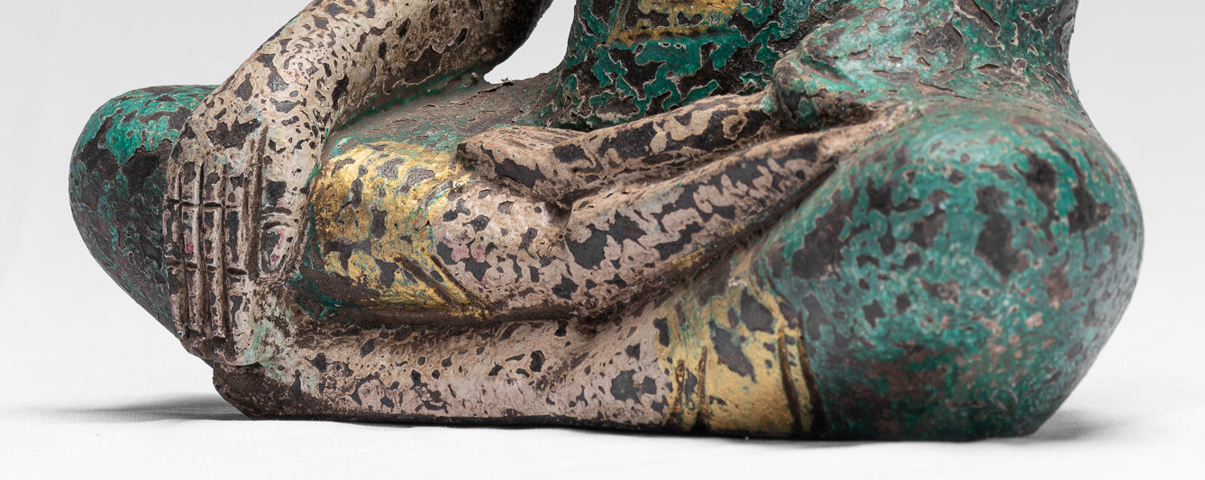 Statue di Buddha - Antique Khmer Style SE Asia seduto l'illuminazione in legno statua di Buddha - 25 cm/10 "