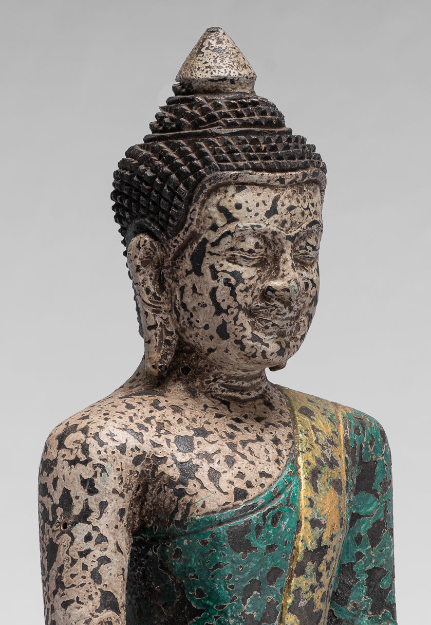 Statue di Buddha - Antique Khmer Style SE Asia seduto l'illuminazione in legno statua di Buddha - 25 cm/10 "