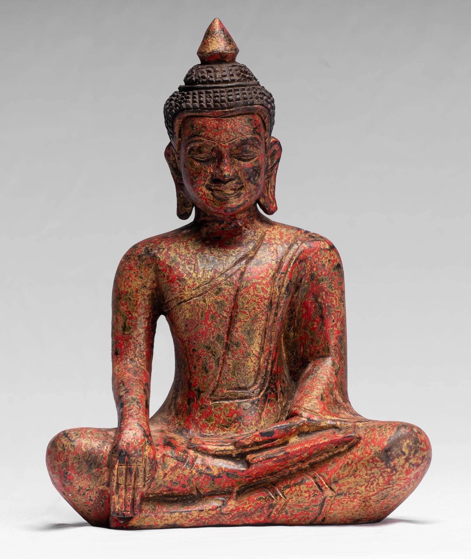 Statue di Buddha - Antique Khmer Style SE Asia seduto l'illuminazione in legno statua di Buddha - 25 cm/10 "
