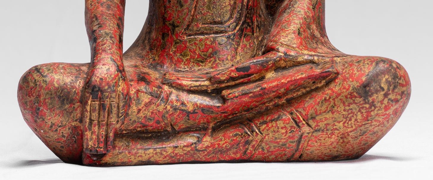 Statue di Buddha - Antique Khmer Style SE Asia seduto l'illuminazione in legno statua di Buddha - 25 cm/10 "