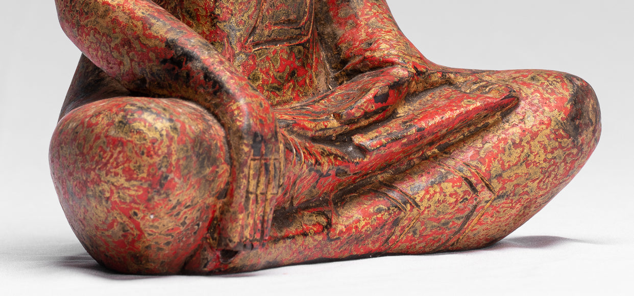 Statue di Buddha - Antique Khmer Style SE Asia seduto l'illuminazione in legno statua di Buddha - 25 cm/10 "