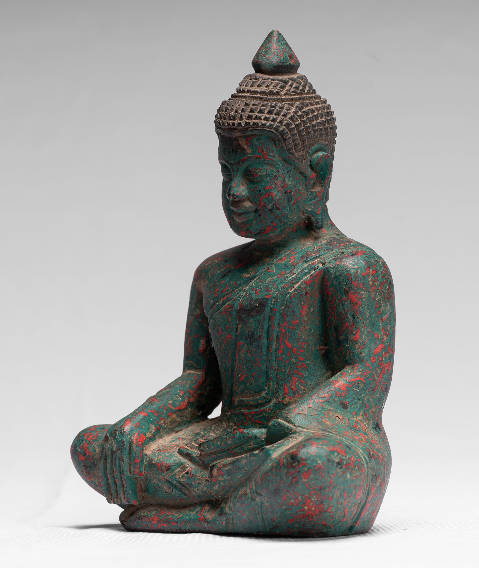 Statue Buddha - Antique Khmer Style SE Asia Seduto l'Illuminismo in legno Statua Buddha - 21 cm/8 "