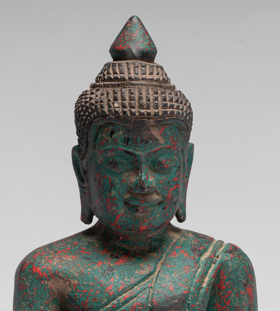 Statue Buddha - Antique Khmer Style SE Asia Seduto l'Illuminismo in legno Statua Buddha - 21 cm/8 "