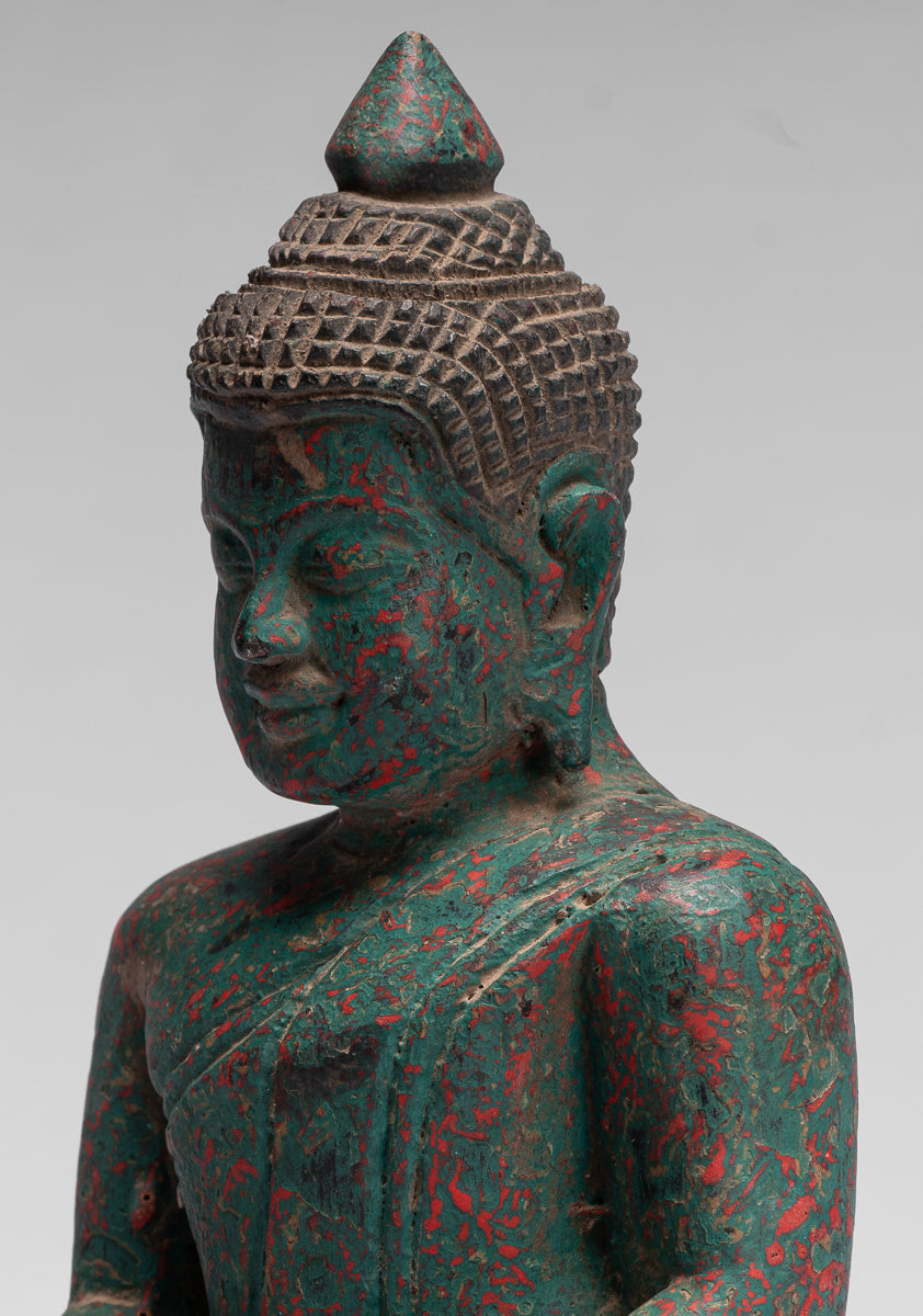Statue Buddha - Antique Khmer Style SE Asia Seduto l'Illuminismo in legno Statua Buddha - 21 cm/8 "