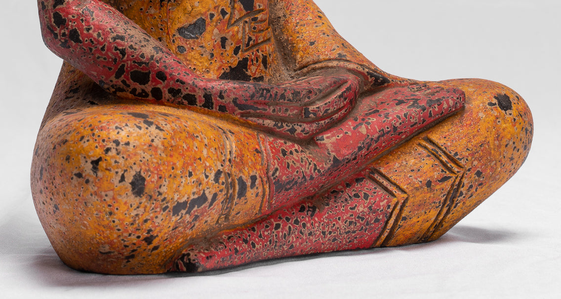 Buddha Sculpture - Antique Khmer in stile Khmer Seduto Buddha Statue Dhyana Meditation Mudra - 32 cm/13 "