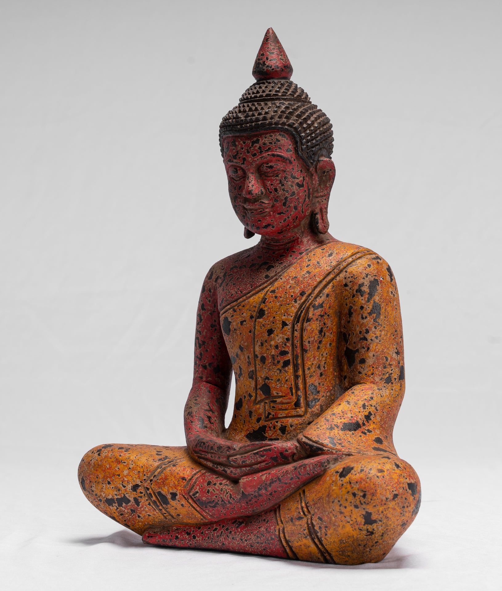 Buddha Sculpture - Antique Khmer in stile Khmer Seduto Buddha Statue Dhyana Meditation Mudra - 32 cm/13 "