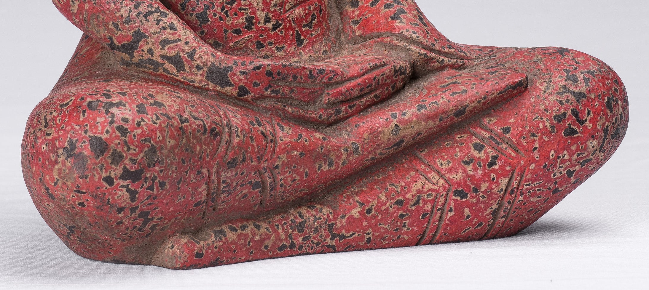 Buddha Sculpture - Antique Khmer in stile Khmer Legno Buddha Statua Dhyana Meditazione Mudra - 34 cm/14 "