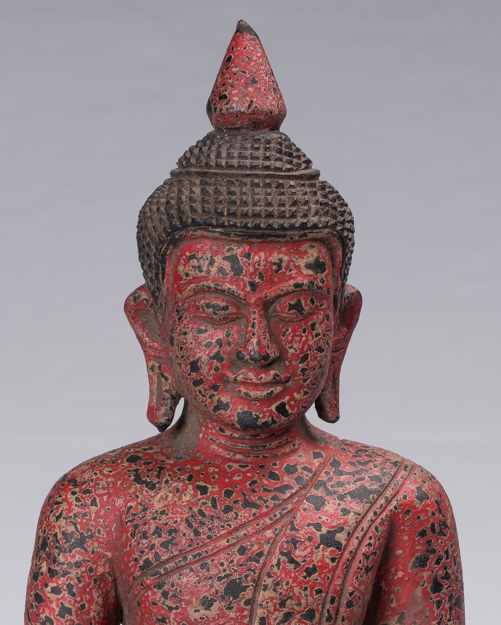 Buddha Sculpture - Antique Khmer in stile Khmer Legno Buddha Statua Dhyana Meditazione Mudra - 34 cm/14 "