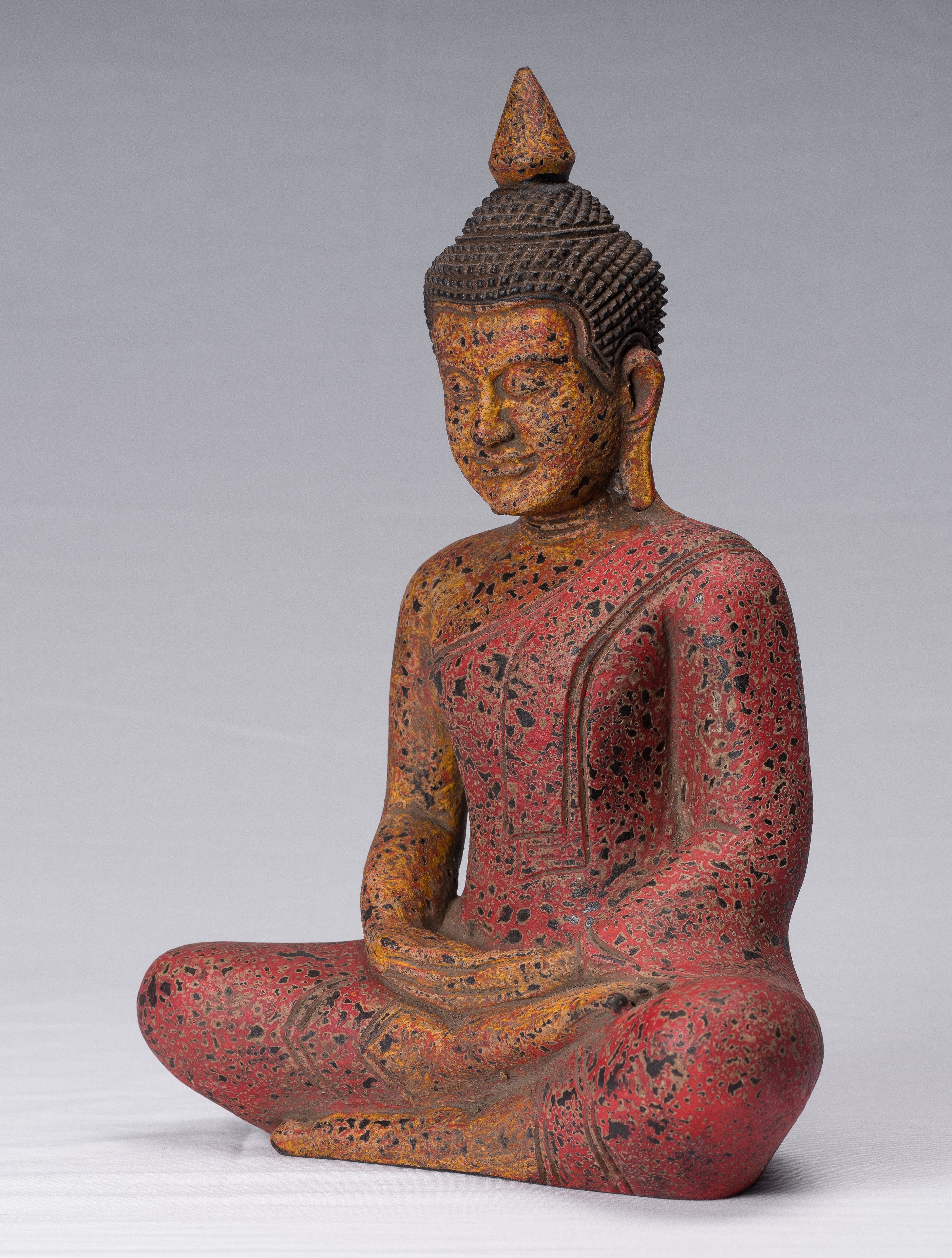 Buddha Sculpture - Antique Khmer in stile Khmer Legno Buddha Statua Dhyana Meditazione Mudra - 34 cm/14 "
