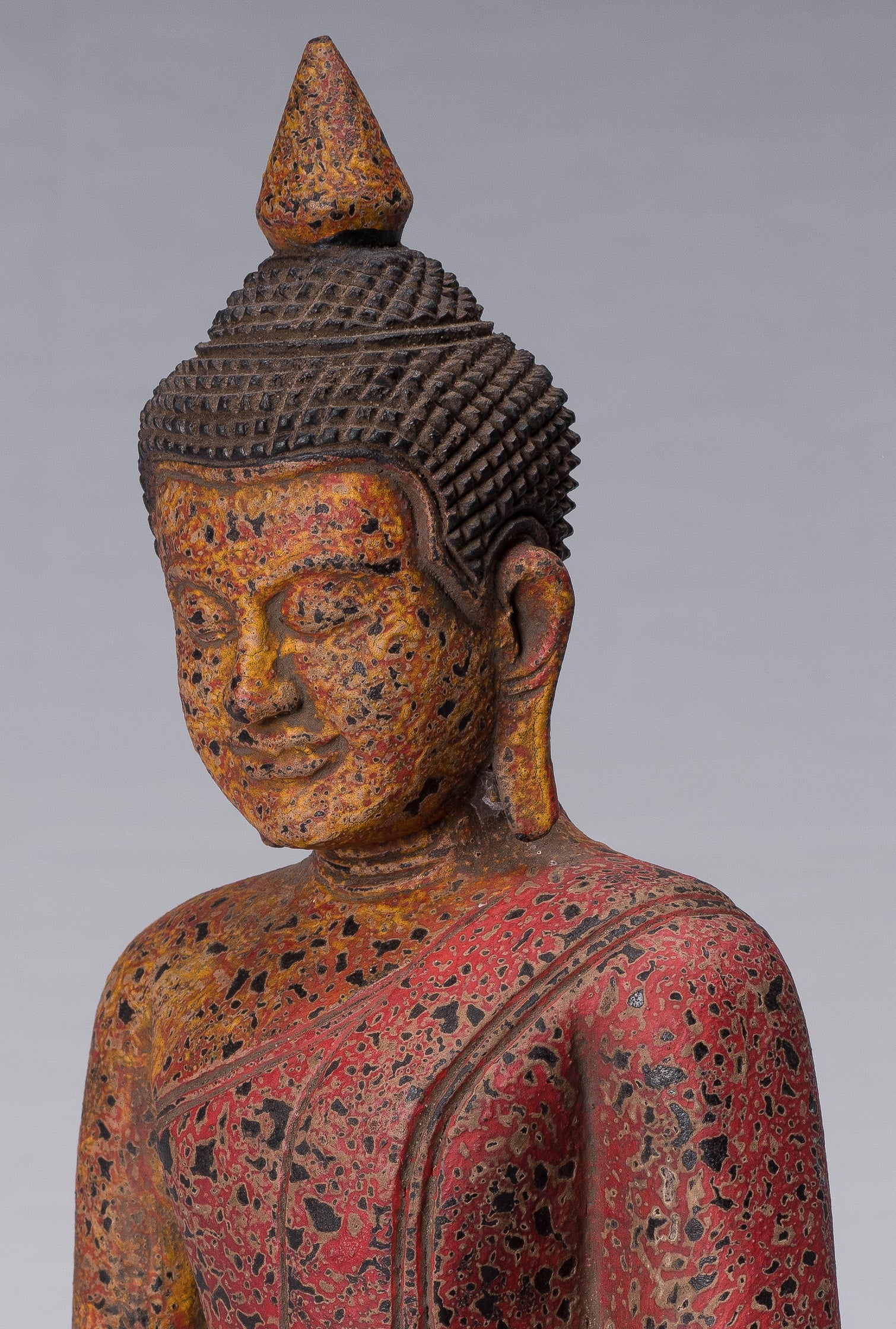 Buddha Sculpture - Antique Khmer in stile Khmer Legno Buddha Statua Dhyana Meditazione Mudra - 34 cm/14 "