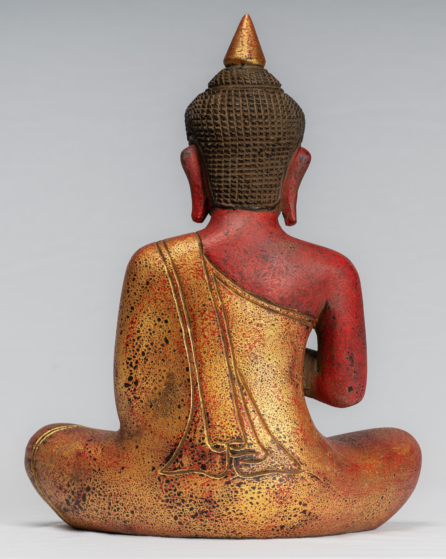 Escultura de Buda - Buda - Estatua de buda de madera de estilo jemer antiguo de estilo jemer enseñando mudra - 32 cm/13 "