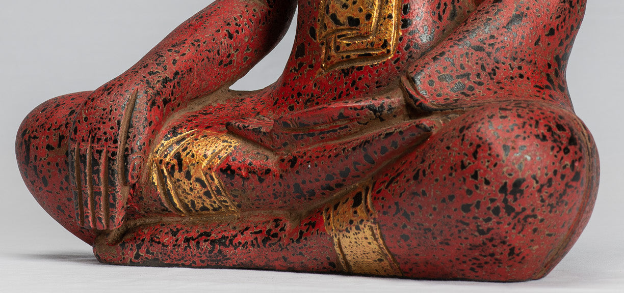 Statue Buddha - Antique Khmer Style SE Asia Seduto l'Illuminismo in legno Statua Buddha - 39 cm/16 "