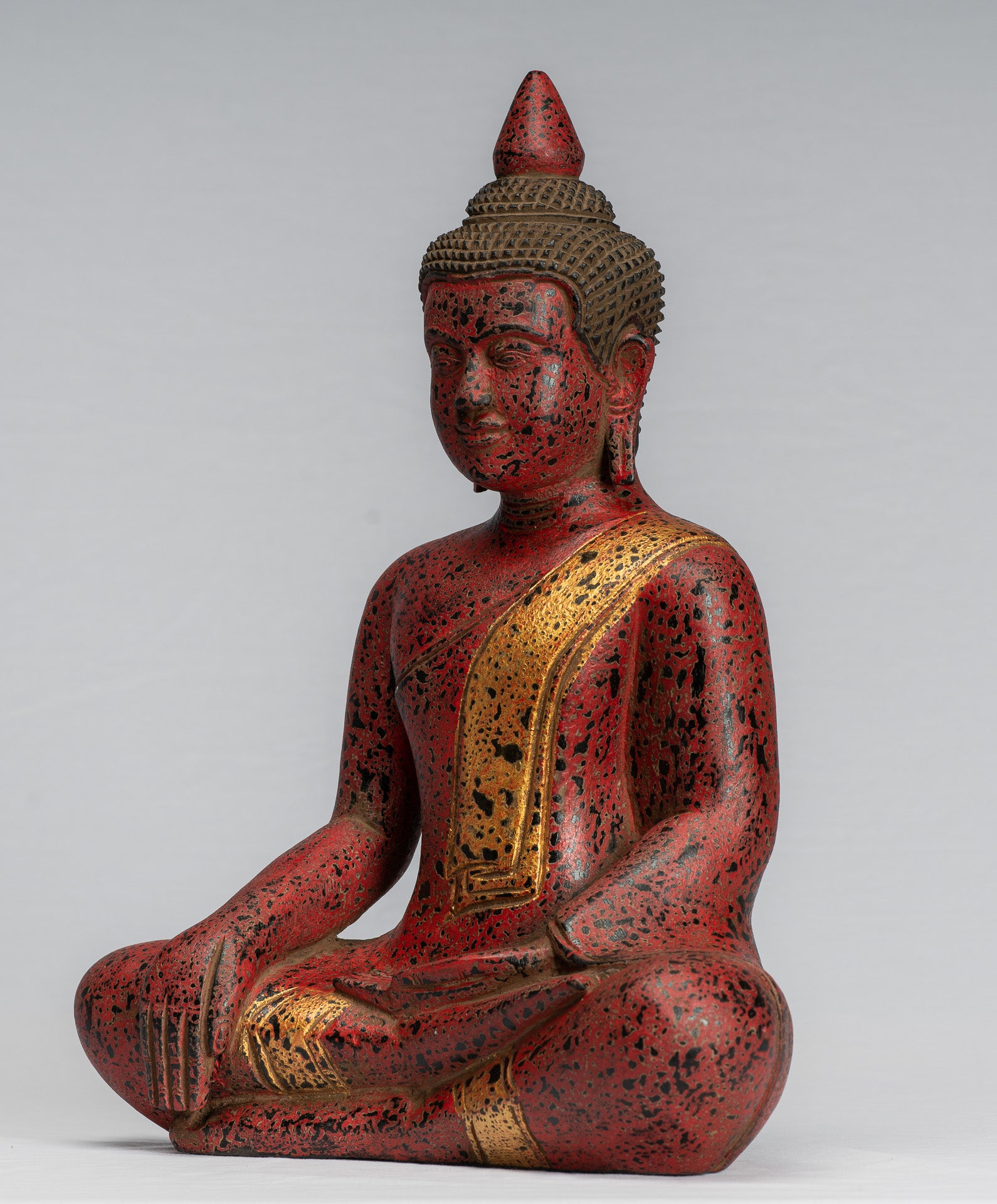 Statue Buddha - Antique Khmer Style SE Asia Seduto l'Illuminismo in legno Statua Buddha - 39 cm/16 "