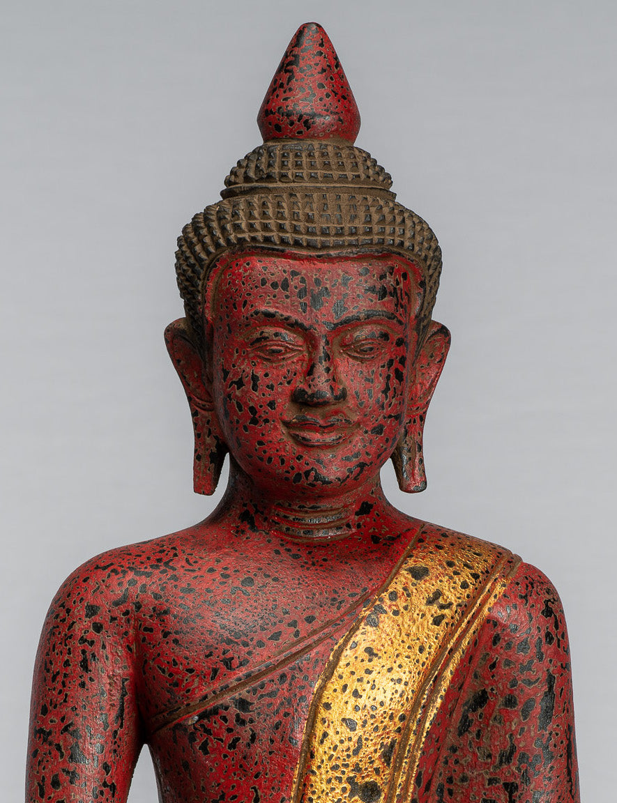 Statue Buddha - Antique Khmer Style SE Asia Seduto l'Illuminismo in legno Statua Buddha - 39 cm/16 "