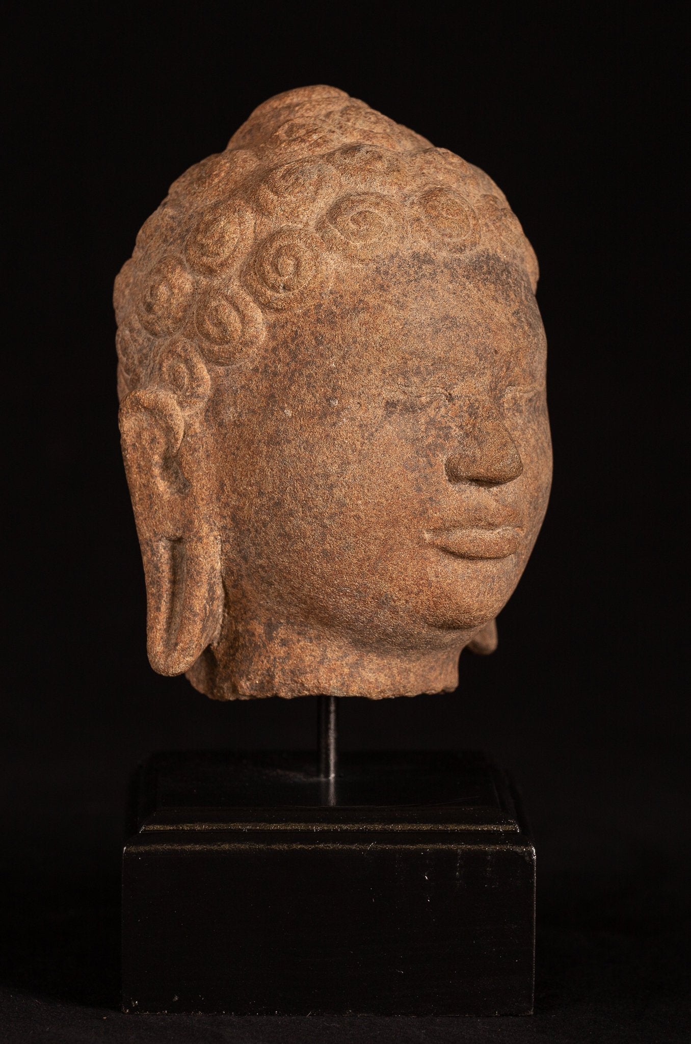 Estatua de Buda Antigua - Estatua de la cabeza de Buda de Buda de Dvaravati Thai Thai Thai Thai - 23cm/9 "